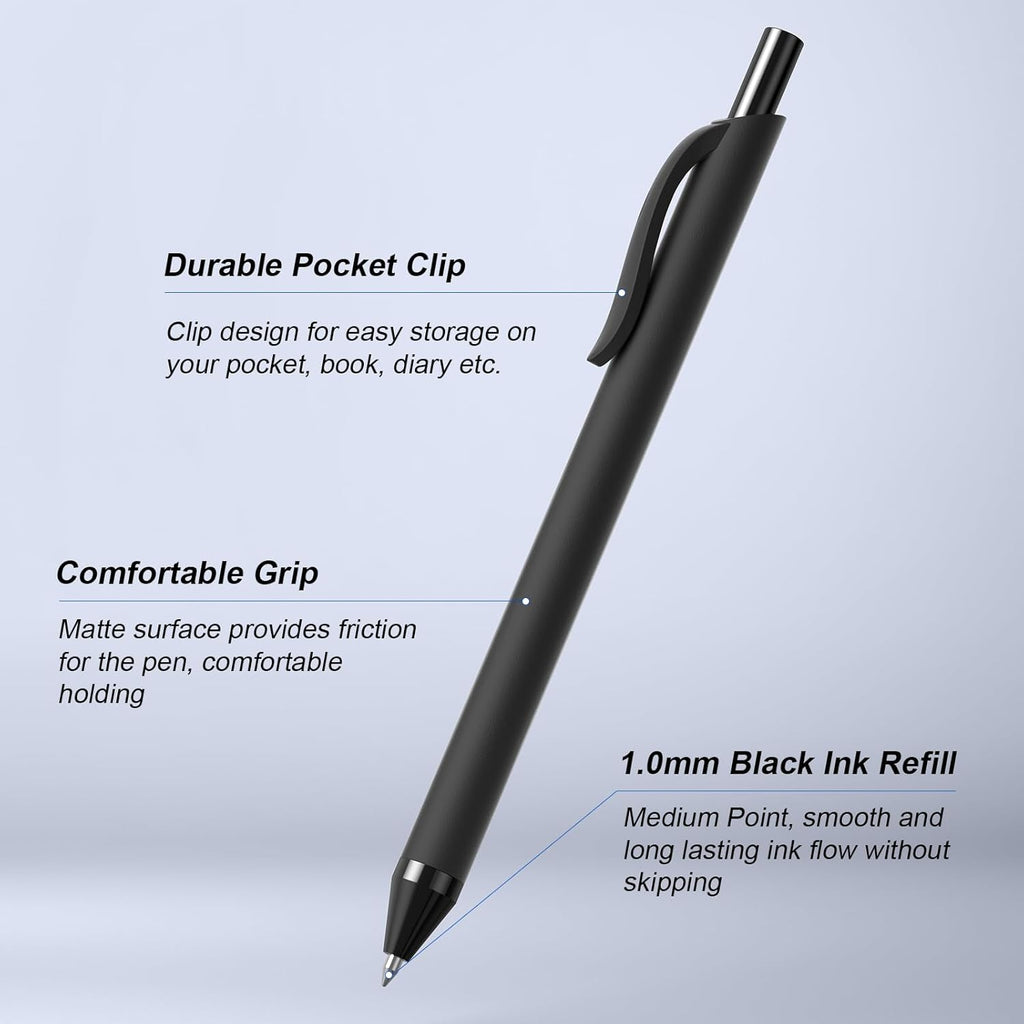 Black Pens Bulk 50 Pack 1.0mm Ballpoint Pen for Smooth Writing