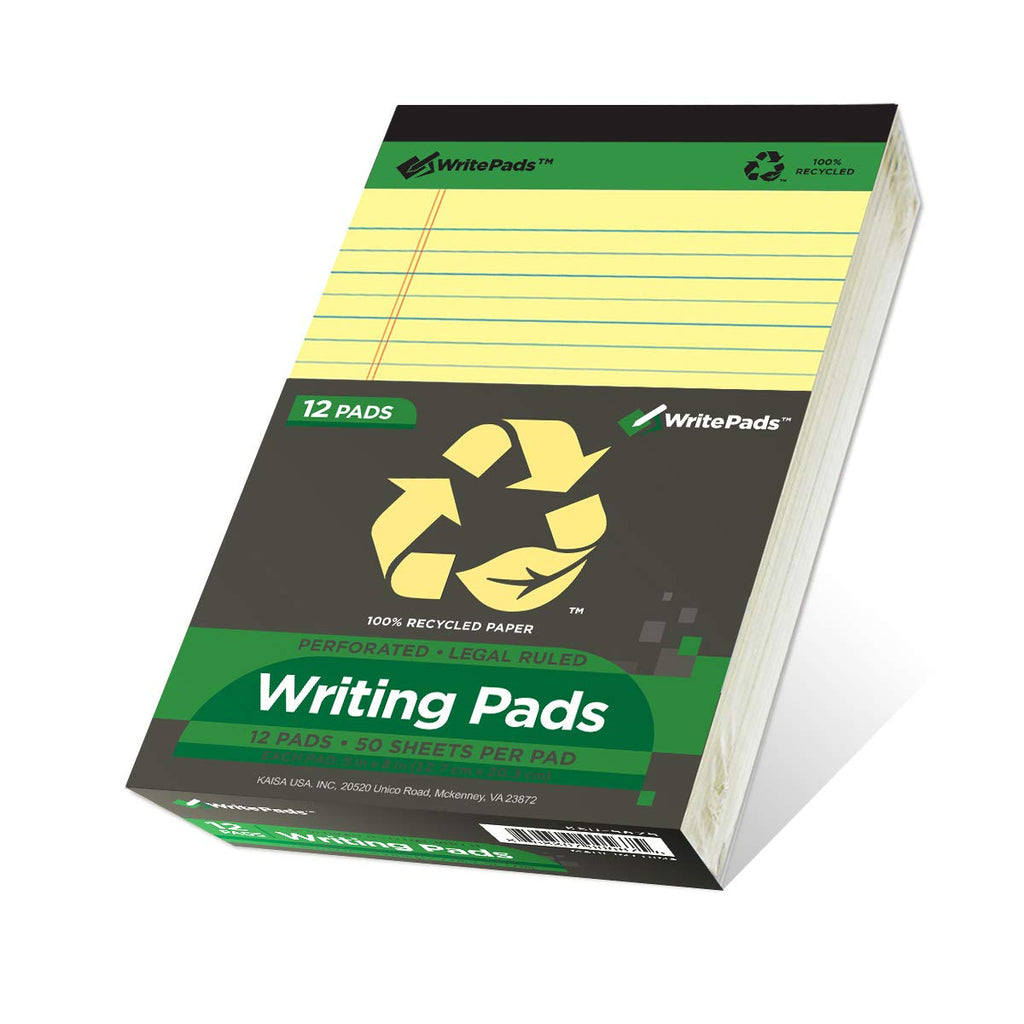 KAISA Legal Note pads 8.5 x 11，12pads 600 Sheets note pads office supplies Recycled Paper 8.5 x 11 Wide Ruled 50 sheets Premium Thick Paper Hard Back Notepads 8-1/2"x 11-3/4" Writing Tablet Canary For Office Supplies (Pack of 12)