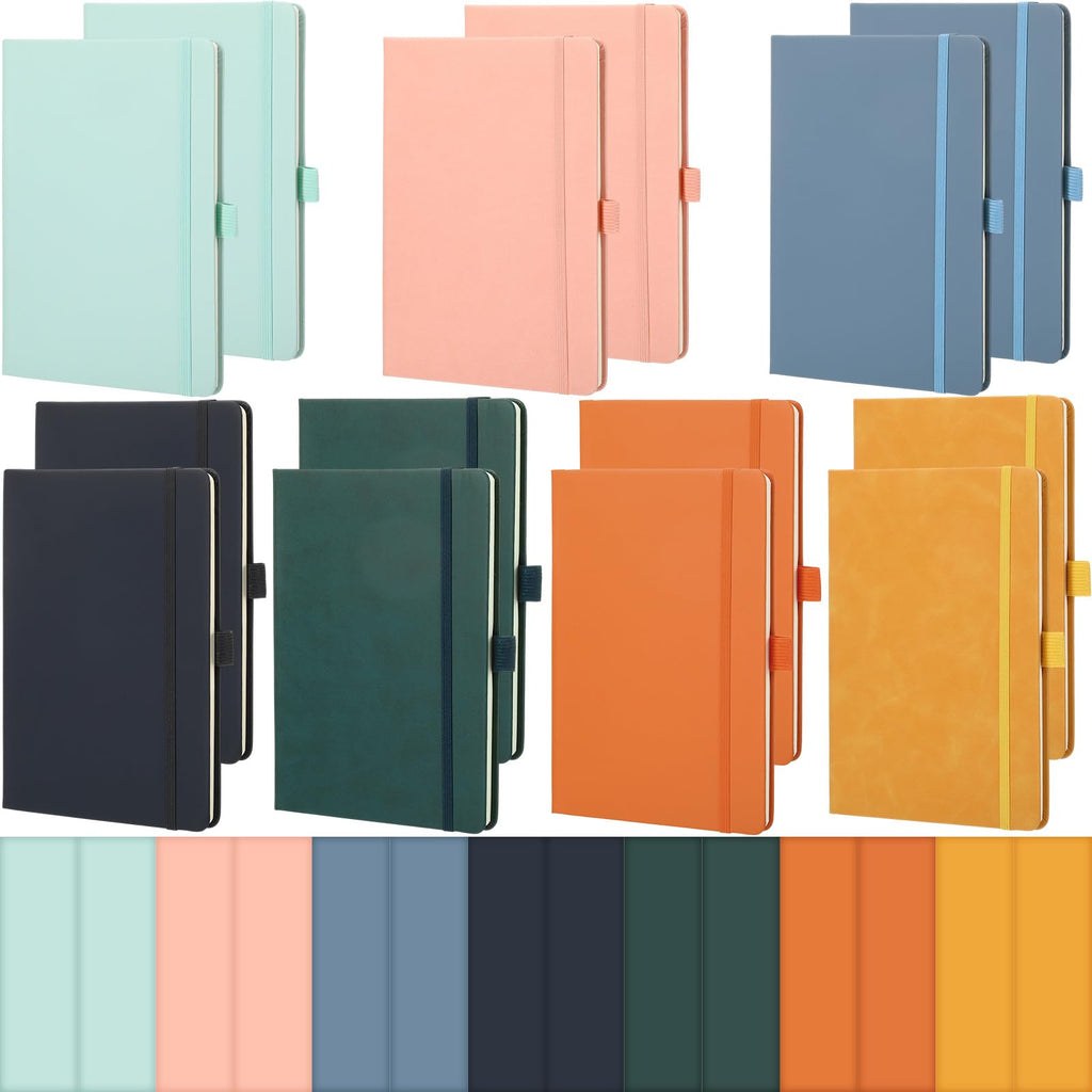 Laumoi 14 Pack Hardcover Lined Journal Notebooks Bulk,Brown,A5