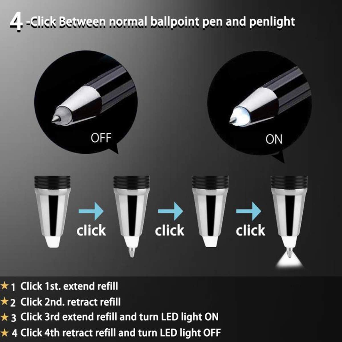 Penyeah Pen with Light, Flashlight LED Lighted Tip Pens, 2Pack, White+Blue