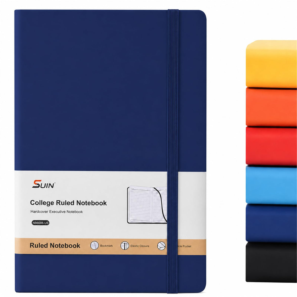 SUIN A5 Hardcover Lined Notebooks, Assorted Colors, 6 Pack, 200 Pages Each