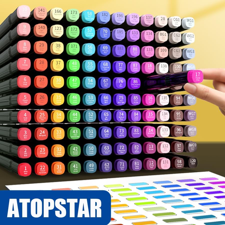 ATOPSTAR 120 Colors Alcohol Markers Artist Drawing, Dual Tip Adult Coloring