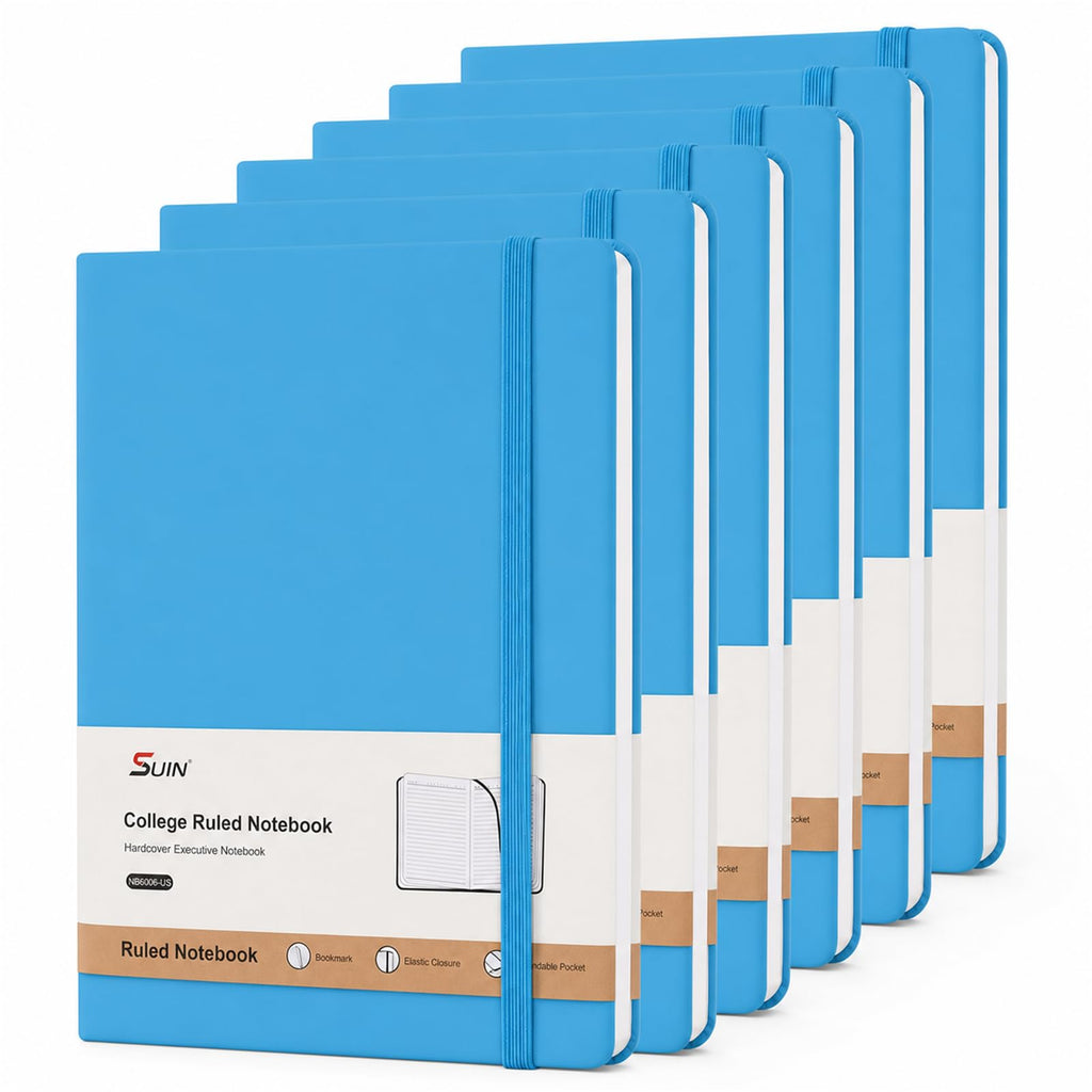 SUIN A5 Hardcover Lined Notebooks, Assorted Colors, 6 Pack, 200 Pages Each