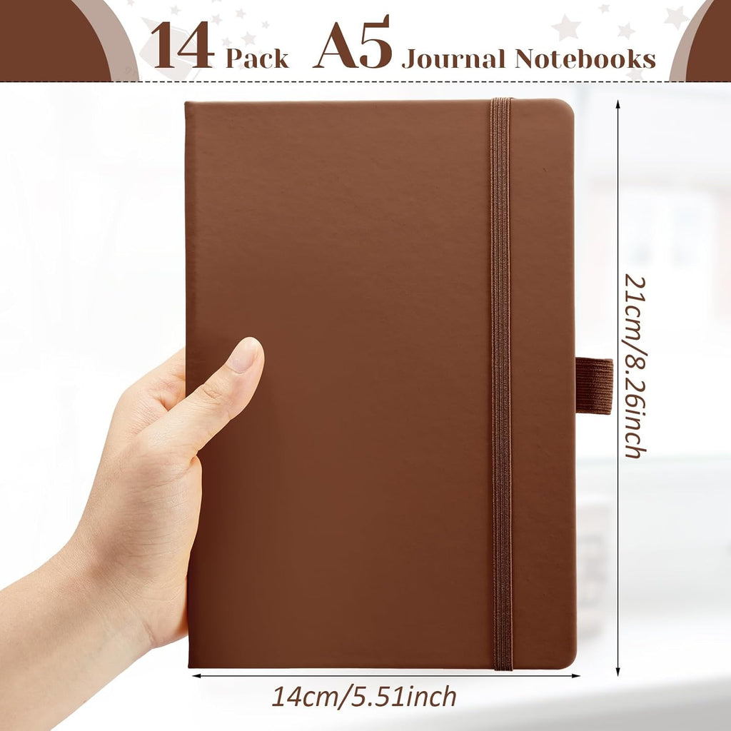 Laumoi 14 Pack Hardcover Lined Journal Notebooks Bulk,Brown,A5