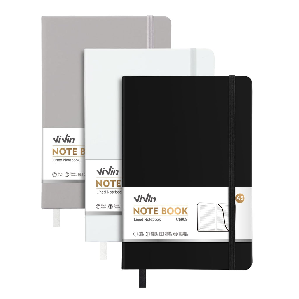 ViVin 3 Pack A5 Hardcover Lined Notebook,192 pg College Ruled 5.5x8.3