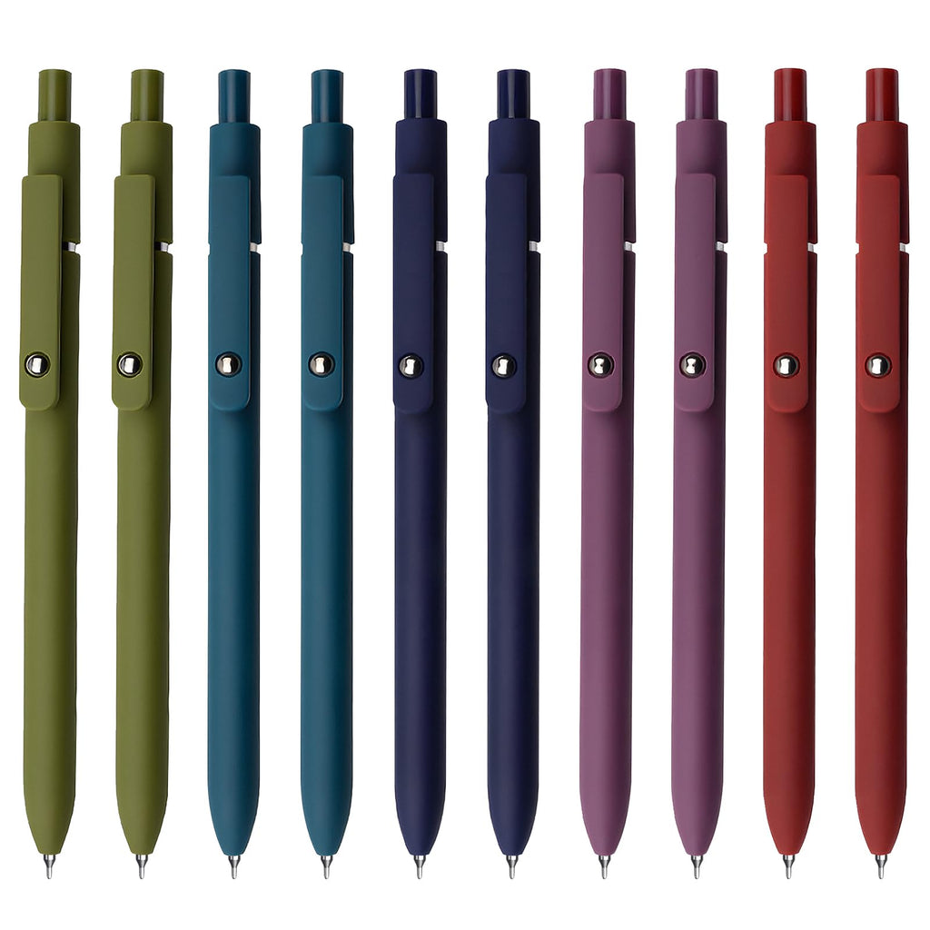 UIXJODO Gel Pens, 5 Pcs 0.5mm Black Ink Pens Fine Point Smooth Writing Pens with Silicone Grip, High-End Series Metal Clip Retractable Pens for Journaling Note Taking (Vintage)