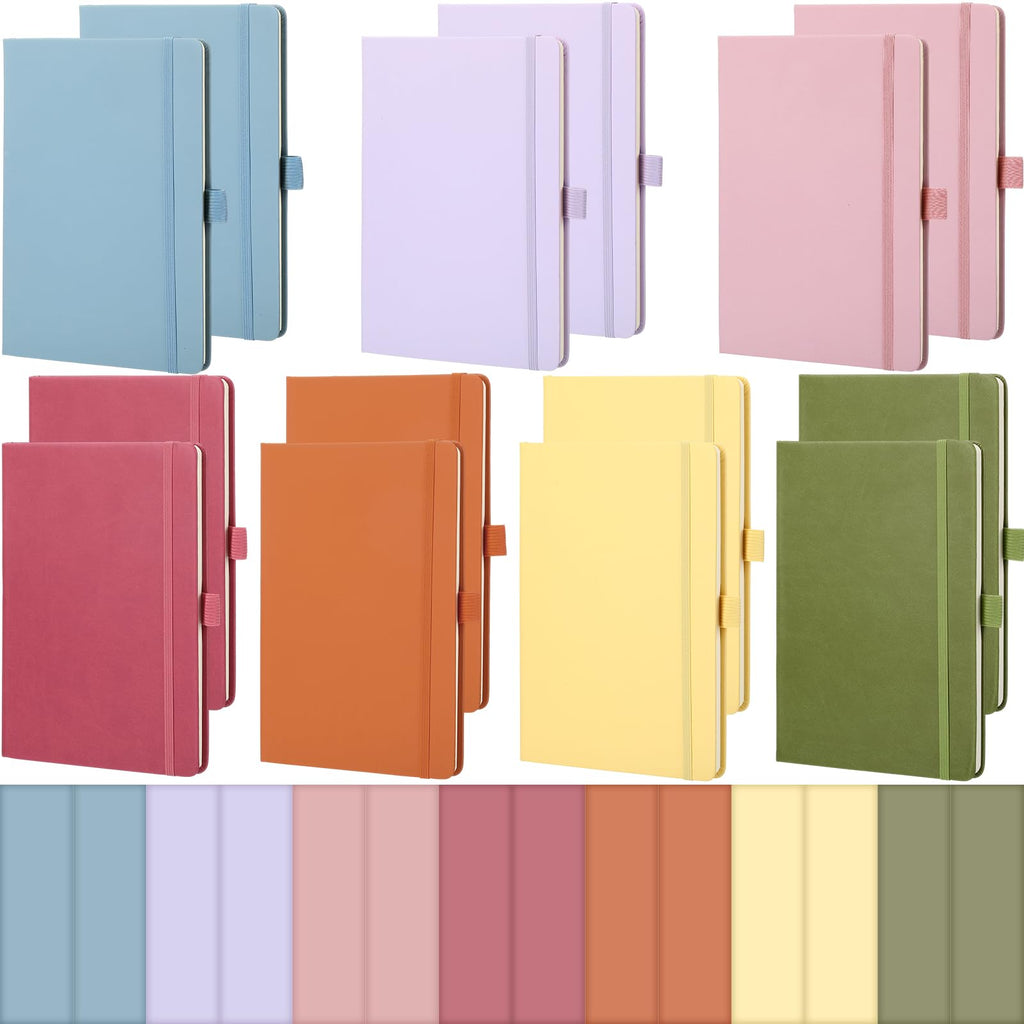 Laumoi 14 Pack Hardcover Lined Journal Notebooks Bulk,Brown,A5