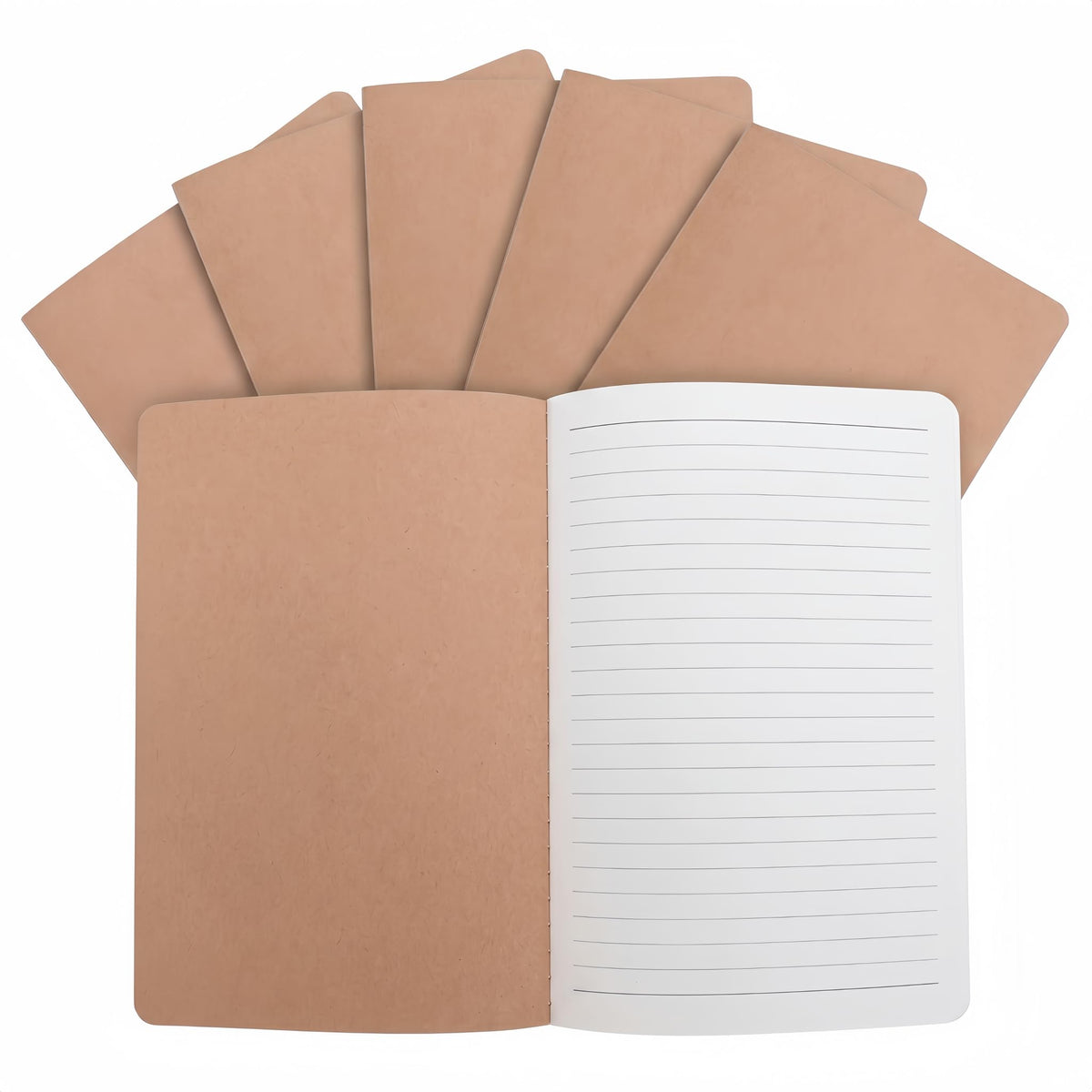 VMK 50 Pack A5 Wide Ruled Lay Flat Notebooks Bulk, Kraft Brown Softcover