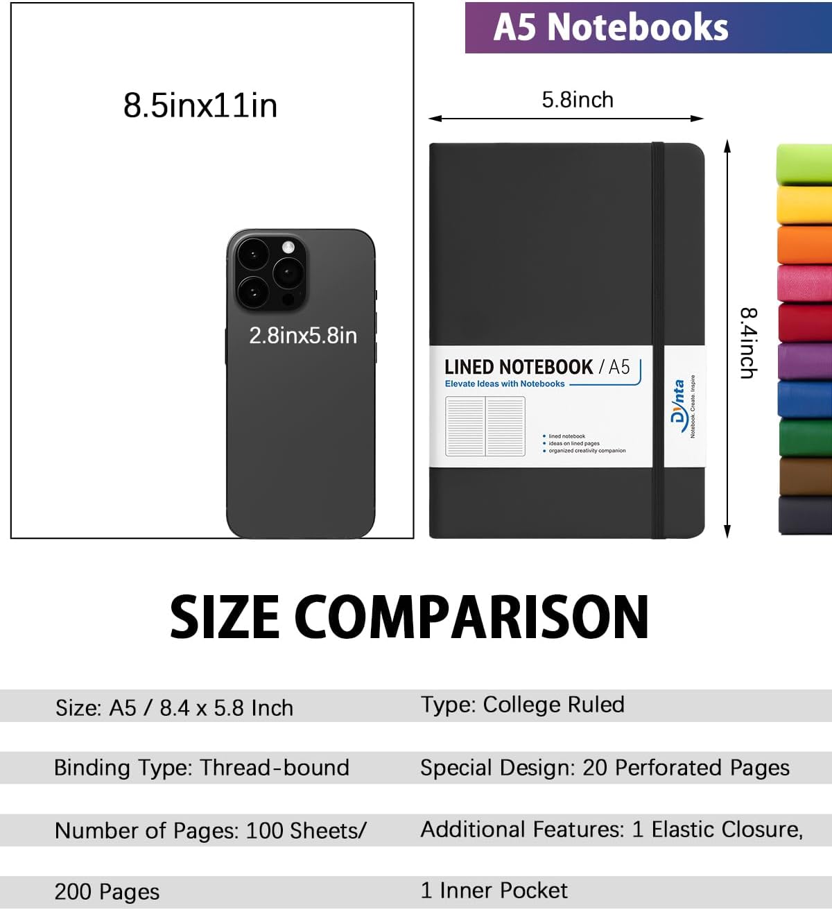 Dynta Hardcover Journal Notebooks A5 Lined 10 Journals Bulk for Writing
