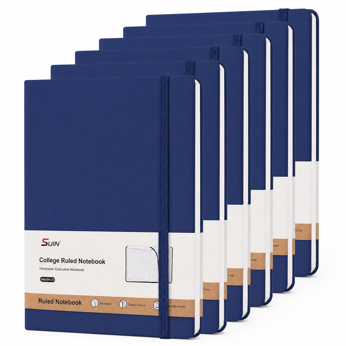 SUIN A5 Hardcover Lined Notebooks, Assorted Colors, 6 Pack, 200 Pages Each