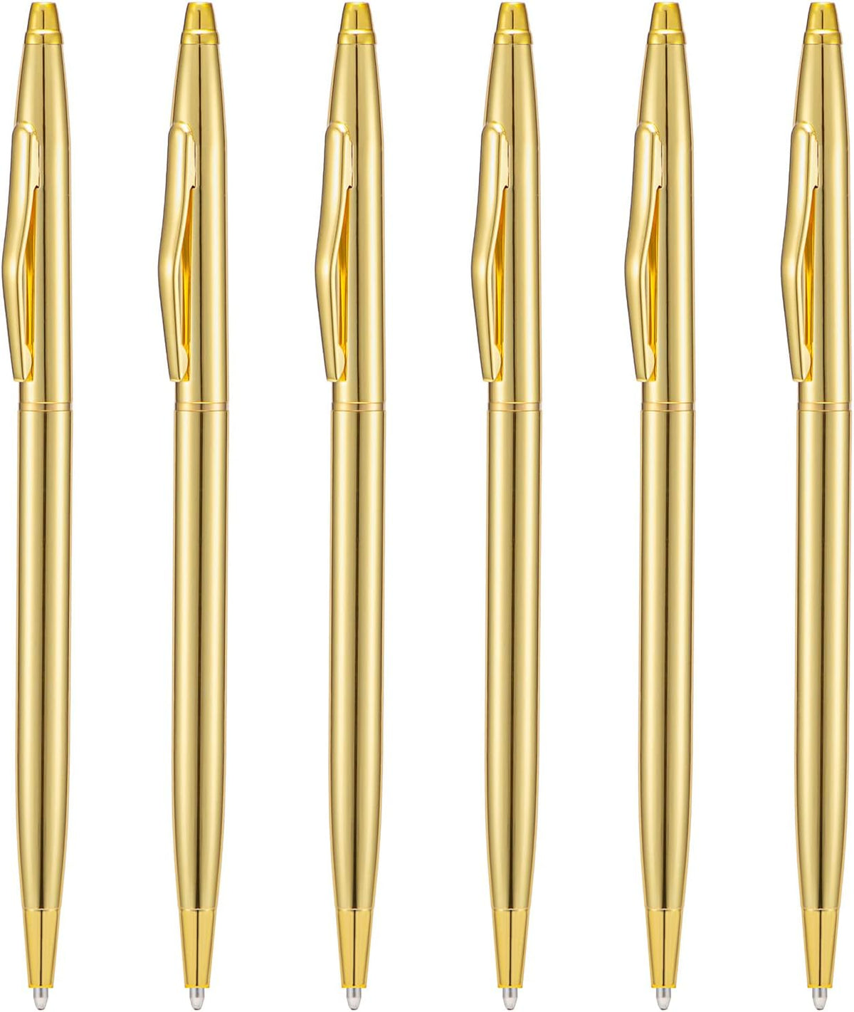 Wikult 6 Pieces Rose Gold Slim Metal Ballpoint Pen, 1mm Medium Point Black Ink Smooth Writing, for Business Office Teacher Student Wedding Guest
