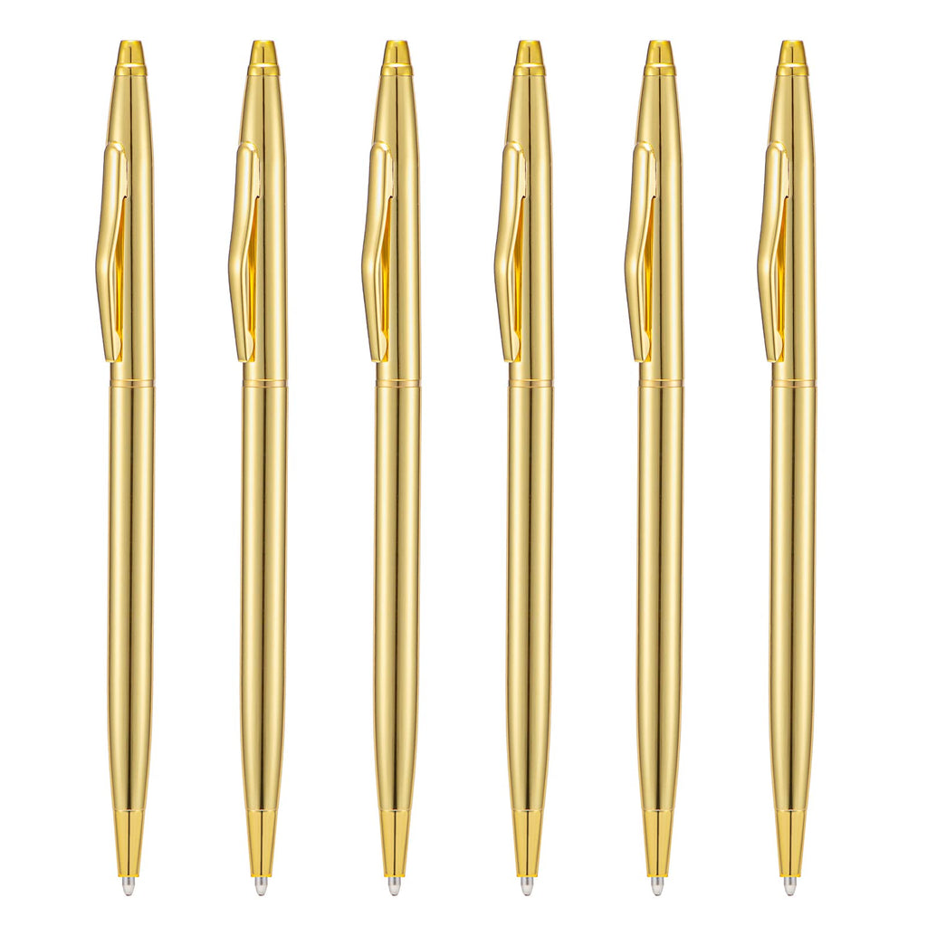 Wikult 6 Pieces Rose Gold Slim Metal Ballpoint Pen, 1mm Medium Point Black Ink Smooth Writing, for Business Office Teacher Student Wedding Guest