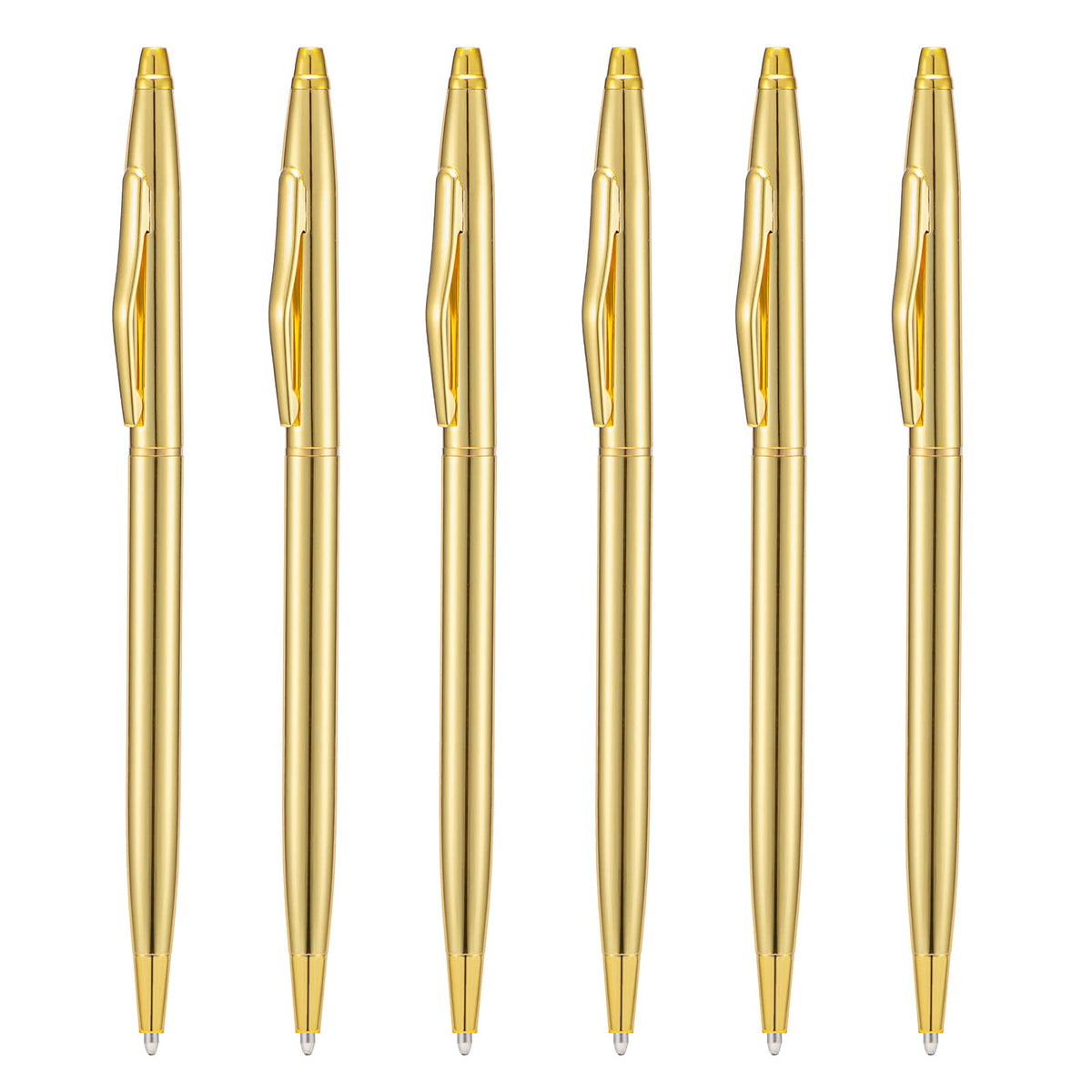 Wikult 6 Pieces Rose Gold Slim Metal Ballpoint Pen, 1mm Medium Point Black Ink Smooth Writing, for Business Office Teacher Student Wedding Guest