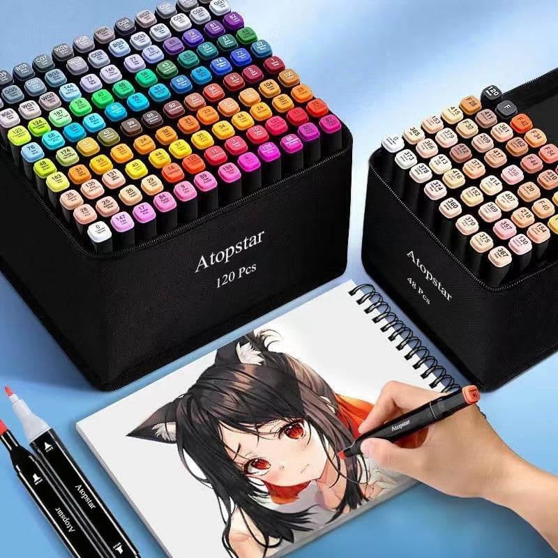 ATOPSTAR 120 Colors Alcohol Markers Artist Drawing, Dual Tip Adult Coloring