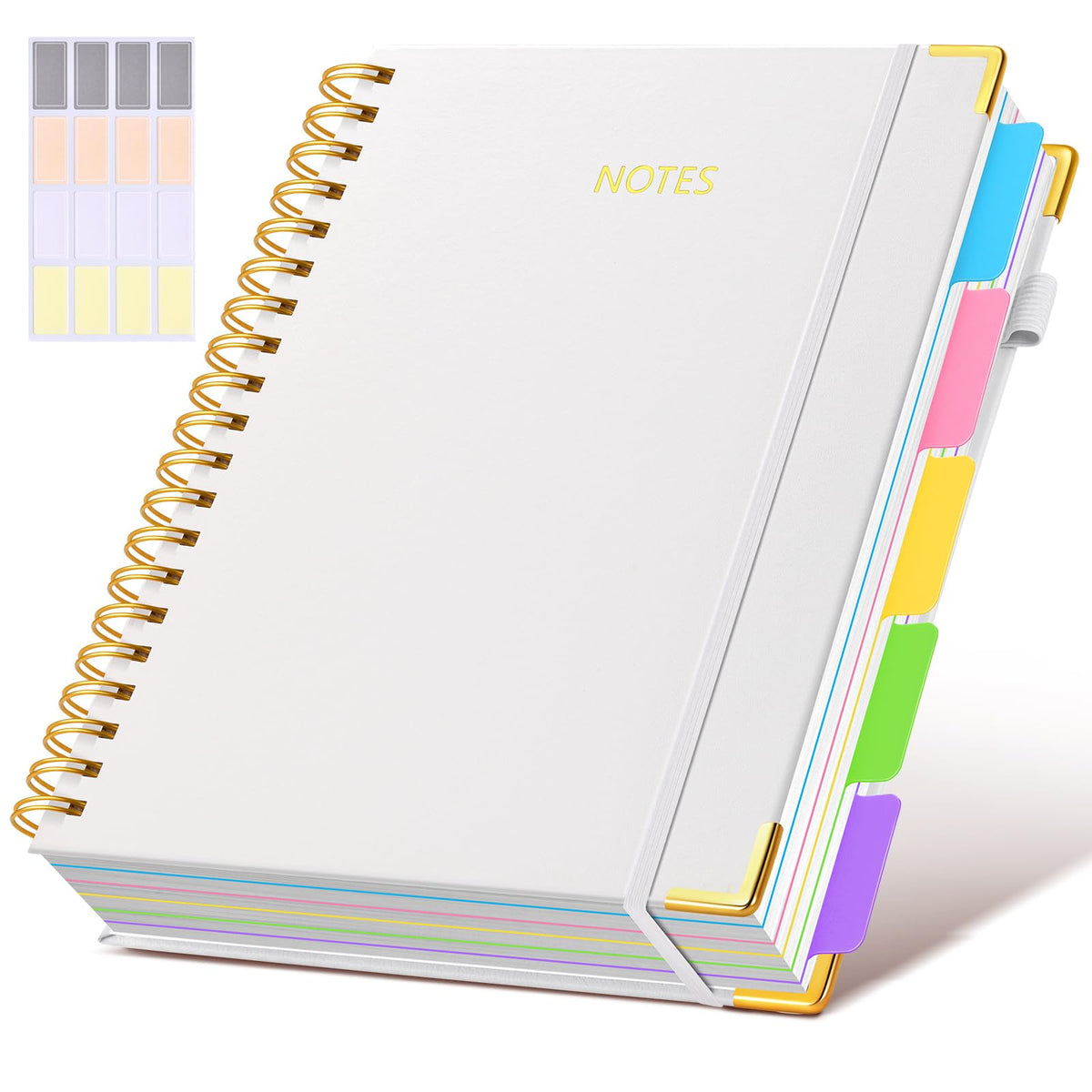 Hardcover Spiral Notebook journal with Removable Dividers Tabs, 300 Pages Leather 5 Subject Notebook College Ruled, 8"x10" Large B5 Notebooks for Work School Note taking, Lined Journal for Women,Black