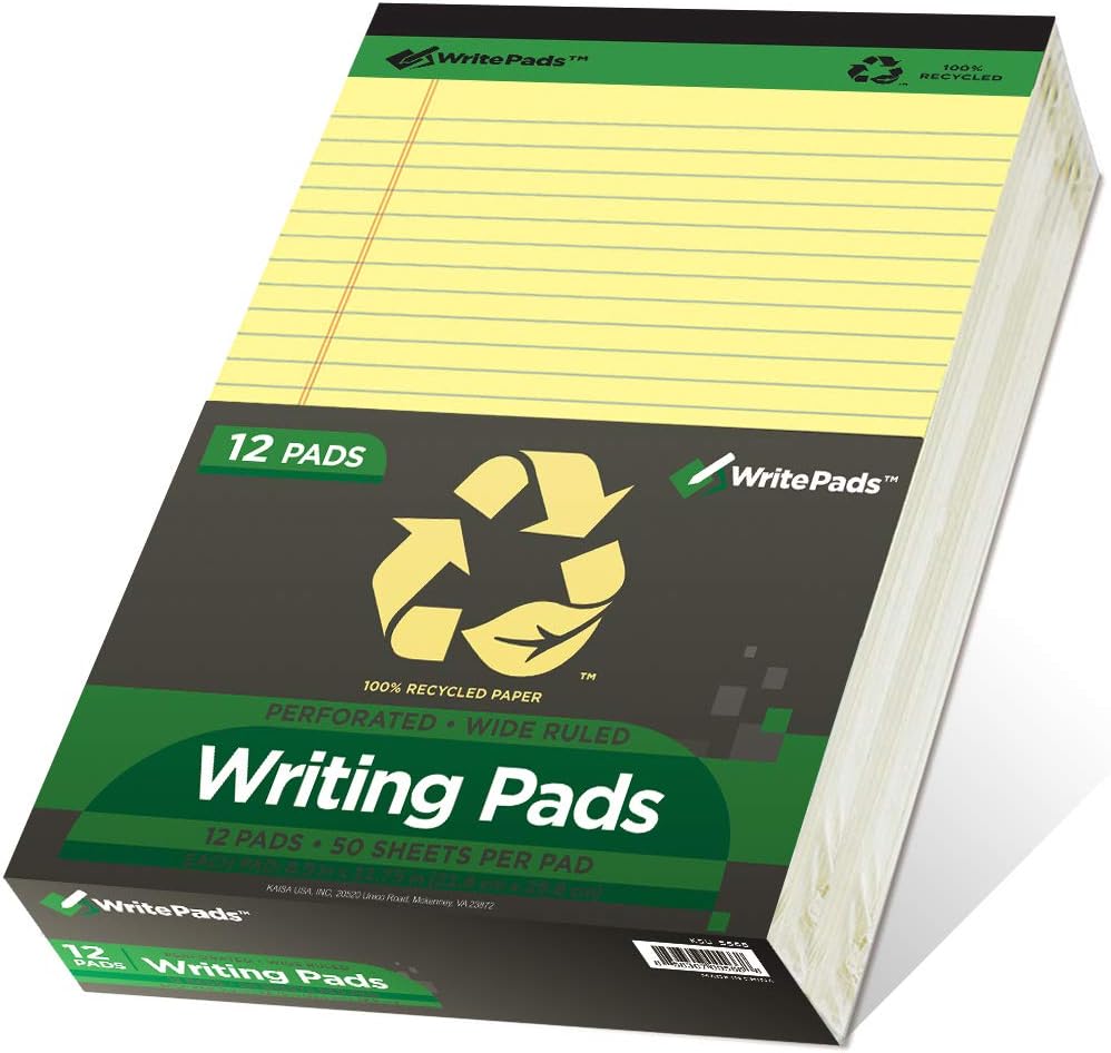 KAISA Legal Note pads 8.5 x 11，12pads 600 Sheets note pads office supplies Recycled Paper 8.5 x 11 Wide Ruled 50 sheets Premium Thick Paper Hard Back Notepads 8-1/2"x 11-3/4" Writing Tablet Canary For Office Supplies (Pack of 12)