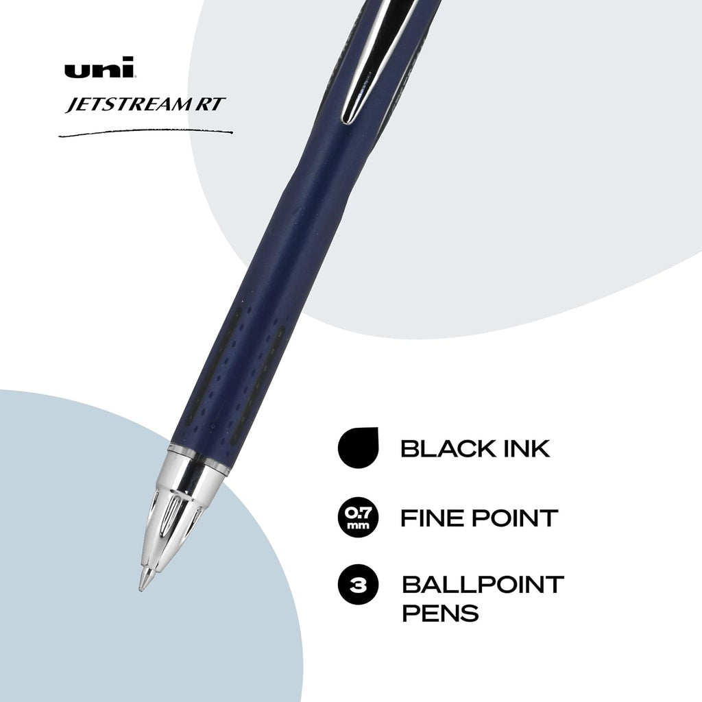 uniball™ Jetstream RT Ballpoint Pens, Black Ink, 0.7mm Fine Point, 3 Count