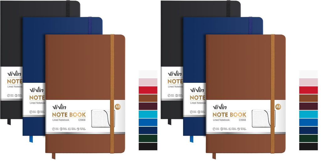 ViVin 3 Pack A5 Hardcover Lined Notebook,192 pg College Ruled 5.5x8.3