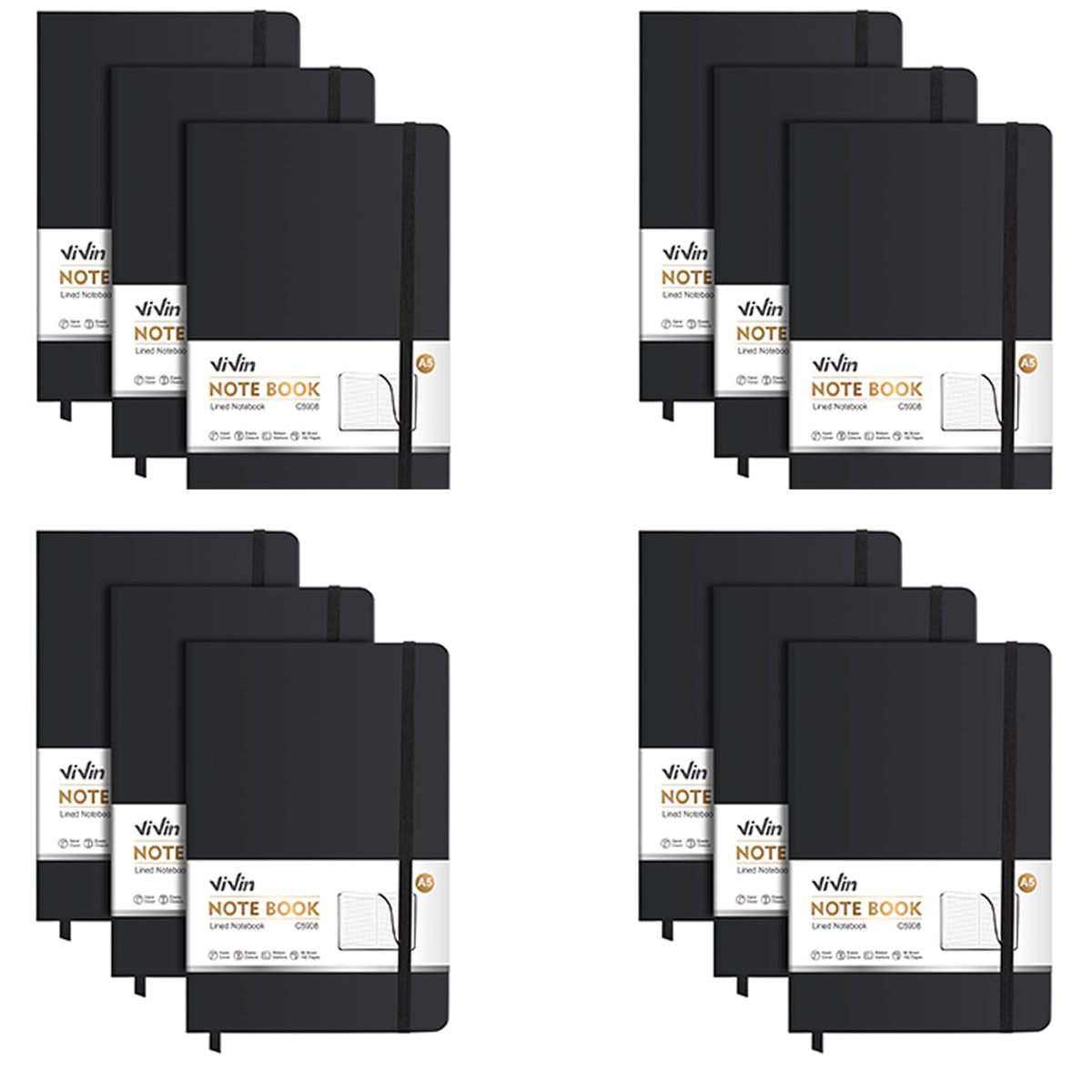 ViVin 3 Pack A5 Hardcover Lined Notebook,192 pg College Ruled 5.5x8.3