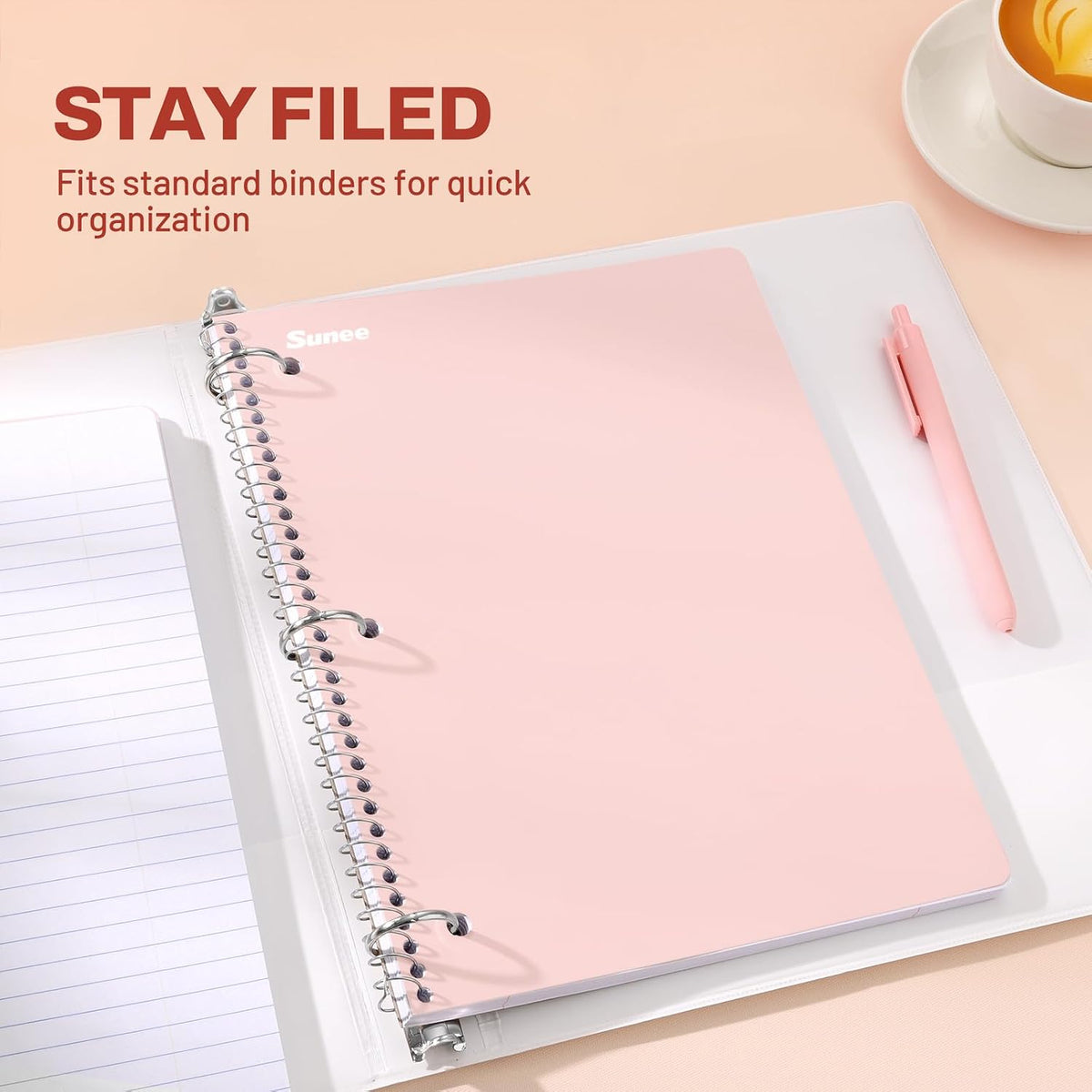 SUNEE Spiral Notebooks, 1-Subject, 10 Pack, College Ruled Paper, 8" x 10-1/2", 70 Sheets per Notebook,3-Hole Punched Paper, Pink,Purple, Blue, Green, Yellow Spiral Lined Notebooks for School,Work