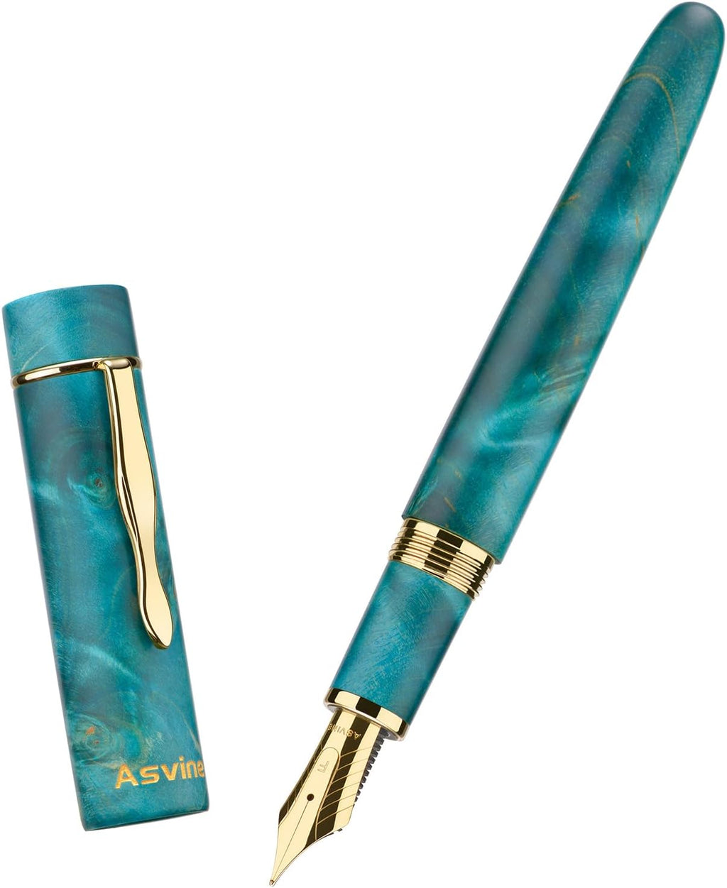 Asvine Stabilized Wood Fountain Pen C2000 Number 8 Fine Nib Large Handcraft Unique Pattern Pen with Converter Pen Box Collection Set- Oasis