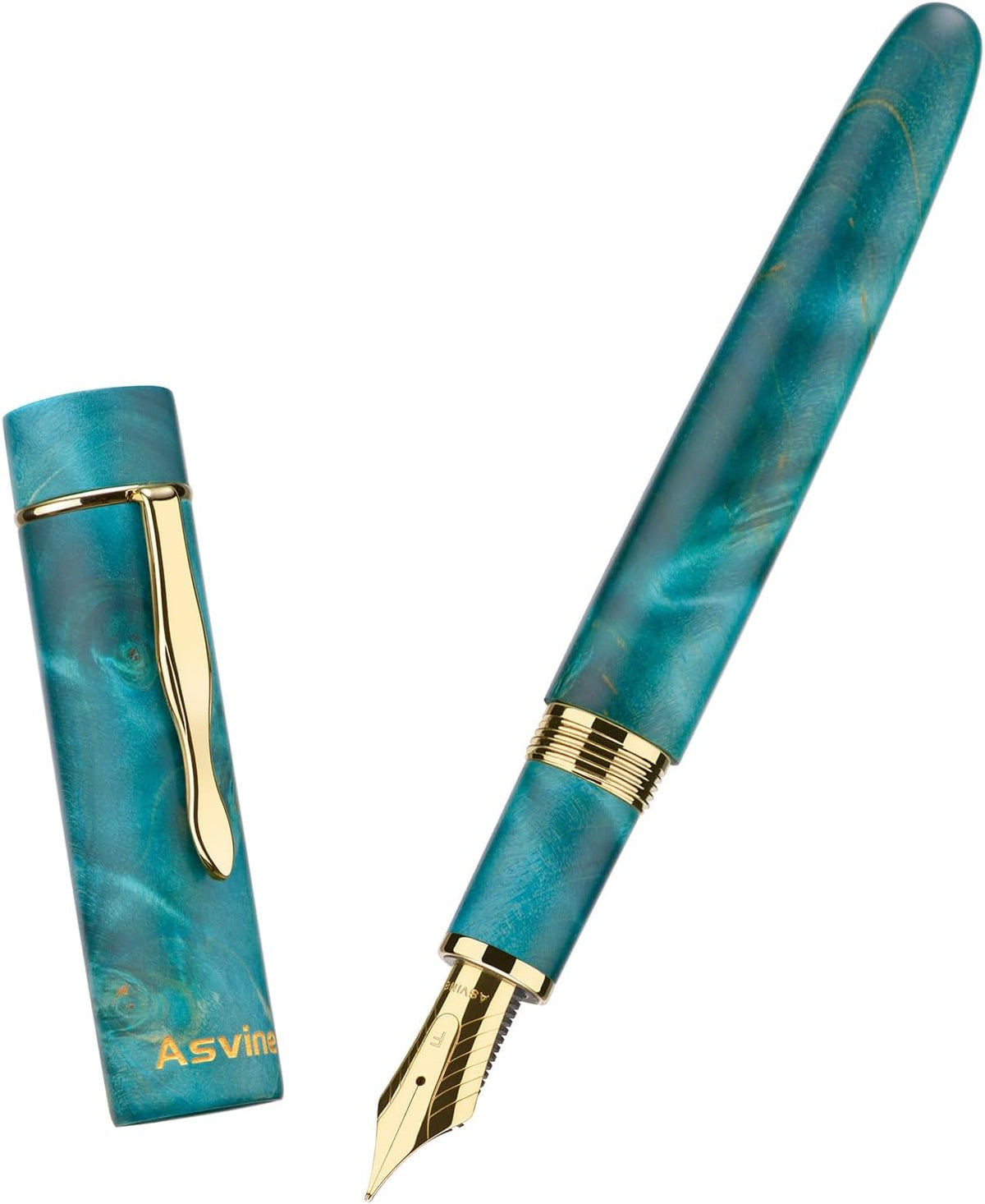 Asvine Stabilized Wood Fountain Pen C2000 Number 8 Fine Nib Large Handcraft Unique Pattern Pen with Converter Pen Box Collection Set- Oasis
