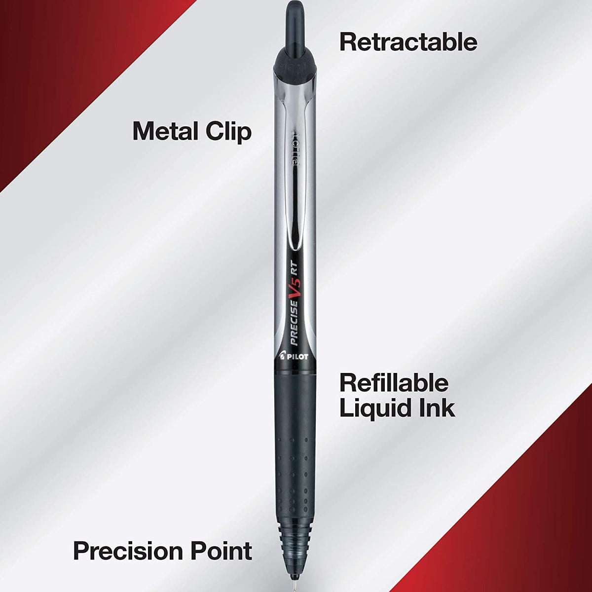 PILOT Precise V5 RT Rollerball Pens, Black, Pack of 12