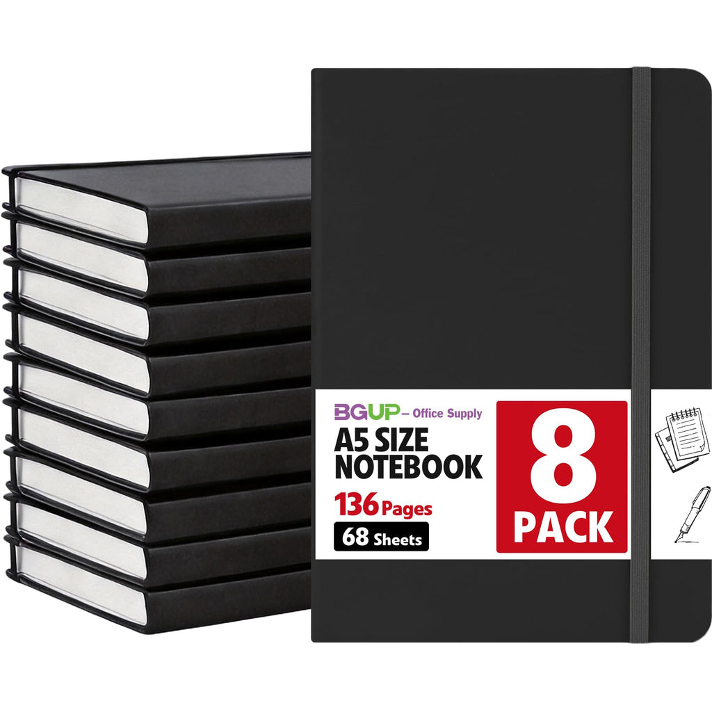 16 Pack Lined Journal Notebook for Work, 136 Pages, Medium 5.5 in x 8.3 in, A5 College Ruled, Hardcover Journaling Notebooks for Writing, Note Taking, Fit for Business Work School Home (Black)