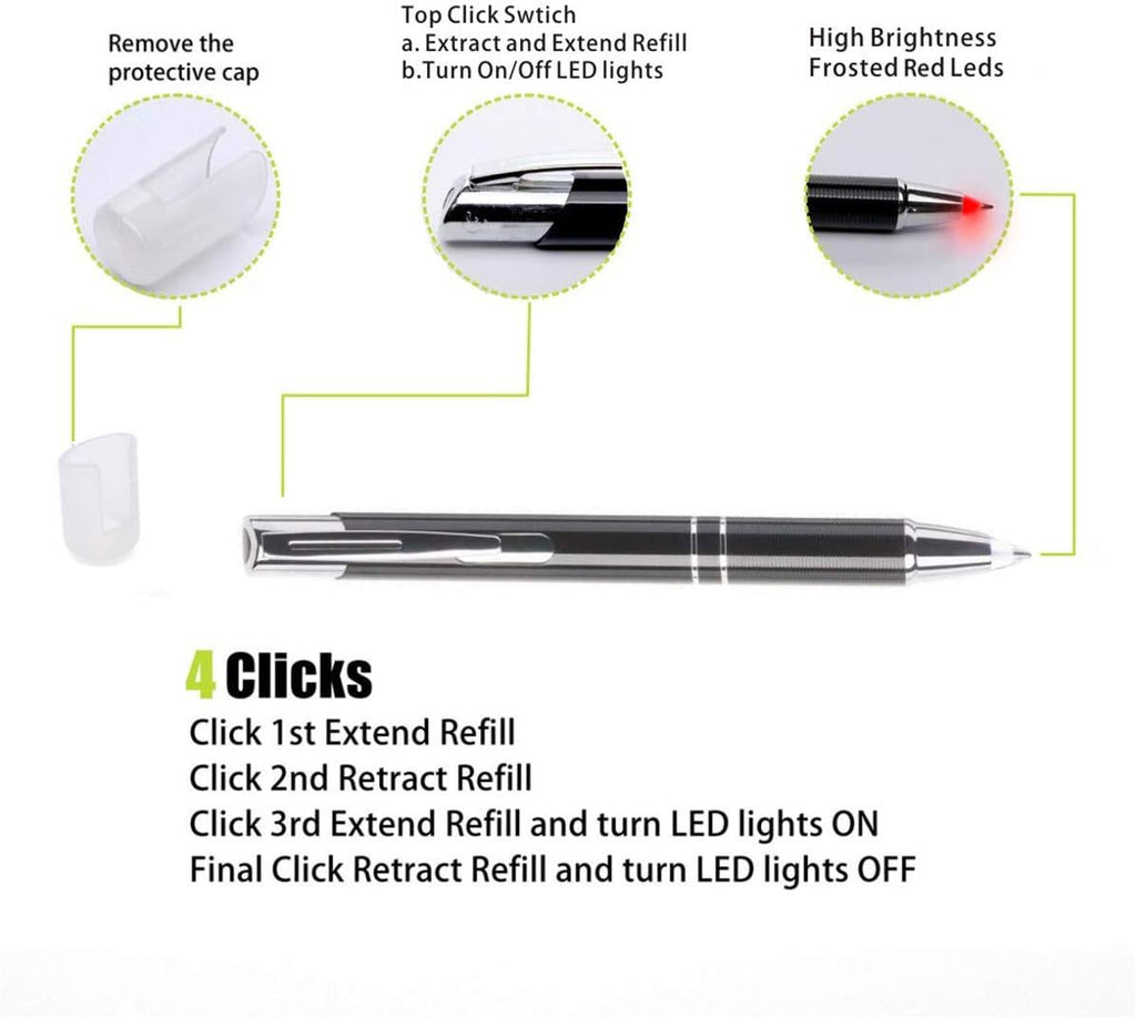 Lighted Tip Pen Flashlight Ballpoint Pens for Dark Writing -2PK- Red Light