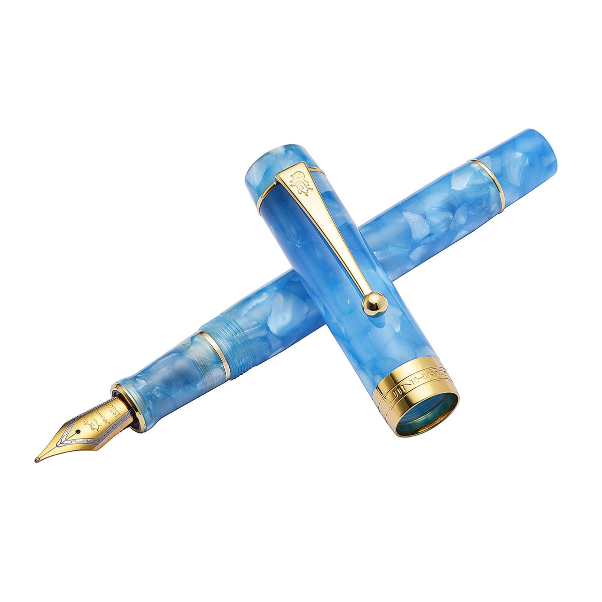 Jinhao 100 Fountain Pen Celluloid Classic Style, #6 Nib Smooth Writing Instrument with Refillable Converter and Pen Case Set