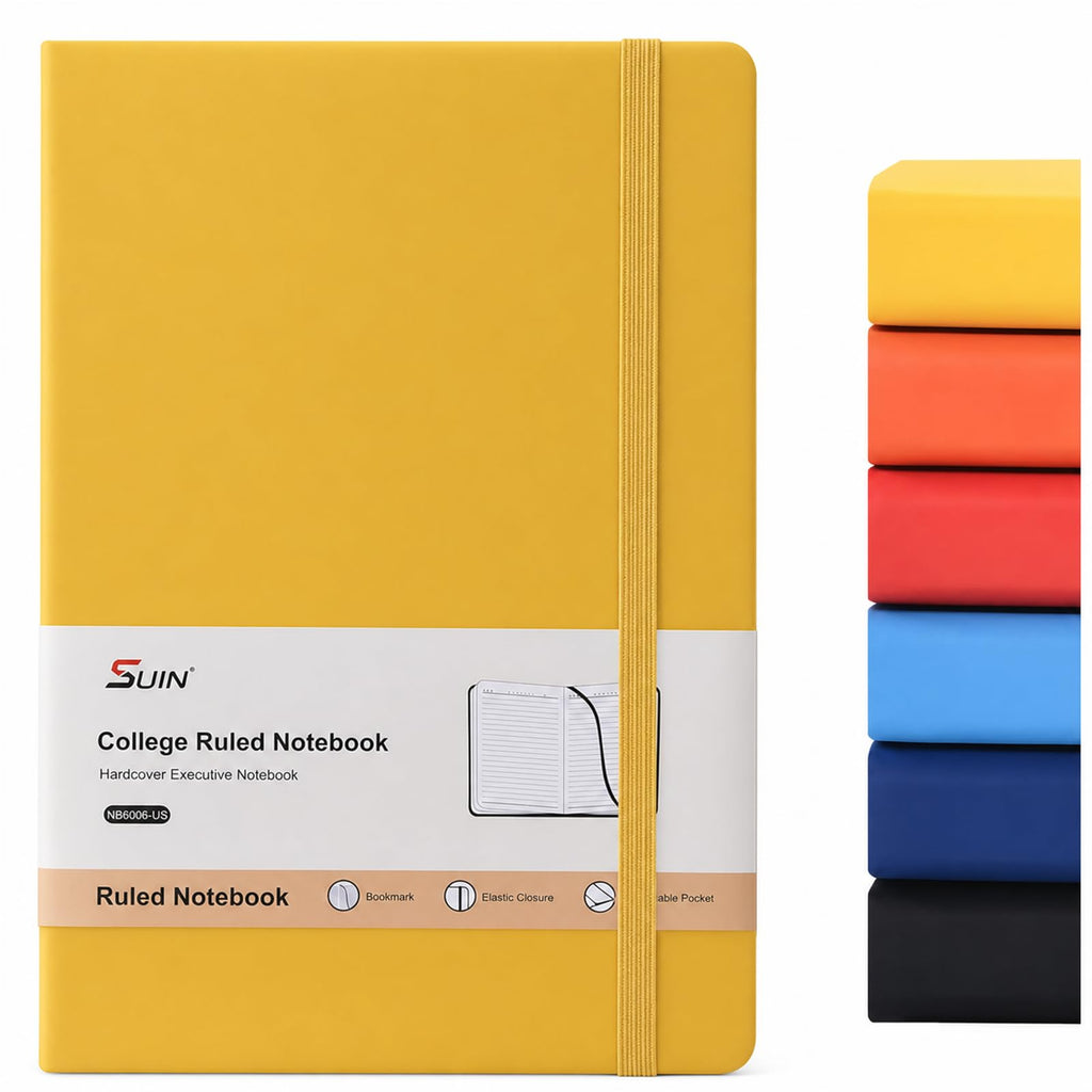 SUIN A5 Hardcover Lined Notebooks, Assorted Colors, 6 Pack, 200 Pages Each