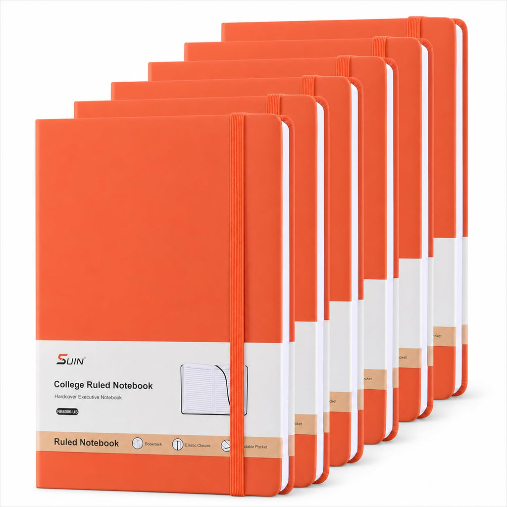 SUIN A5 Hardcover Lined Notebooks, Assorted Colors, 6 Pack, 200 Pages Each