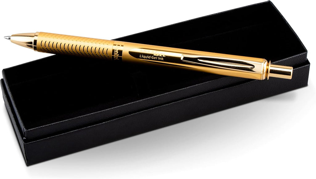 Pentel EnerGel Alloy Retractable Gel Pen, Gold Barrel, Black Ink, Includes Gif Box (BL407XABX)