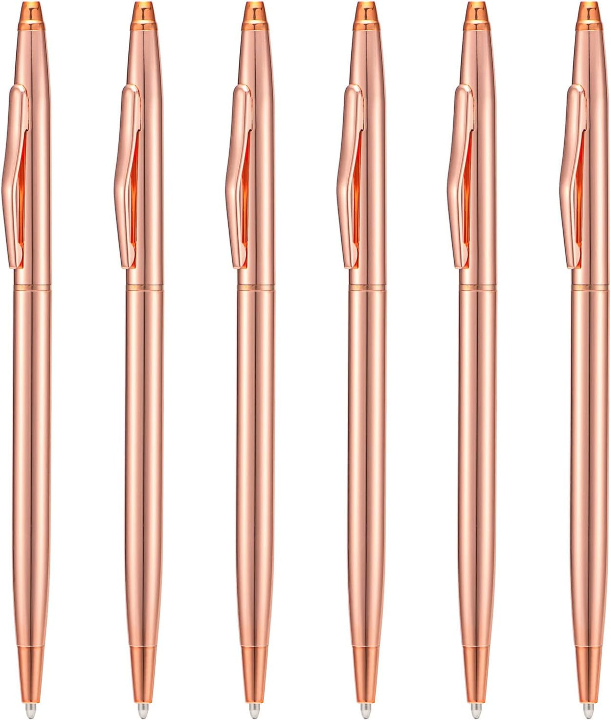 Wikult 6 Pieces Rose Gold Slim Metal Ballpoint Pen, 1mm Medium Point Black Ink Smooth Writing, for Business Office Teacher Student Wedding Guest