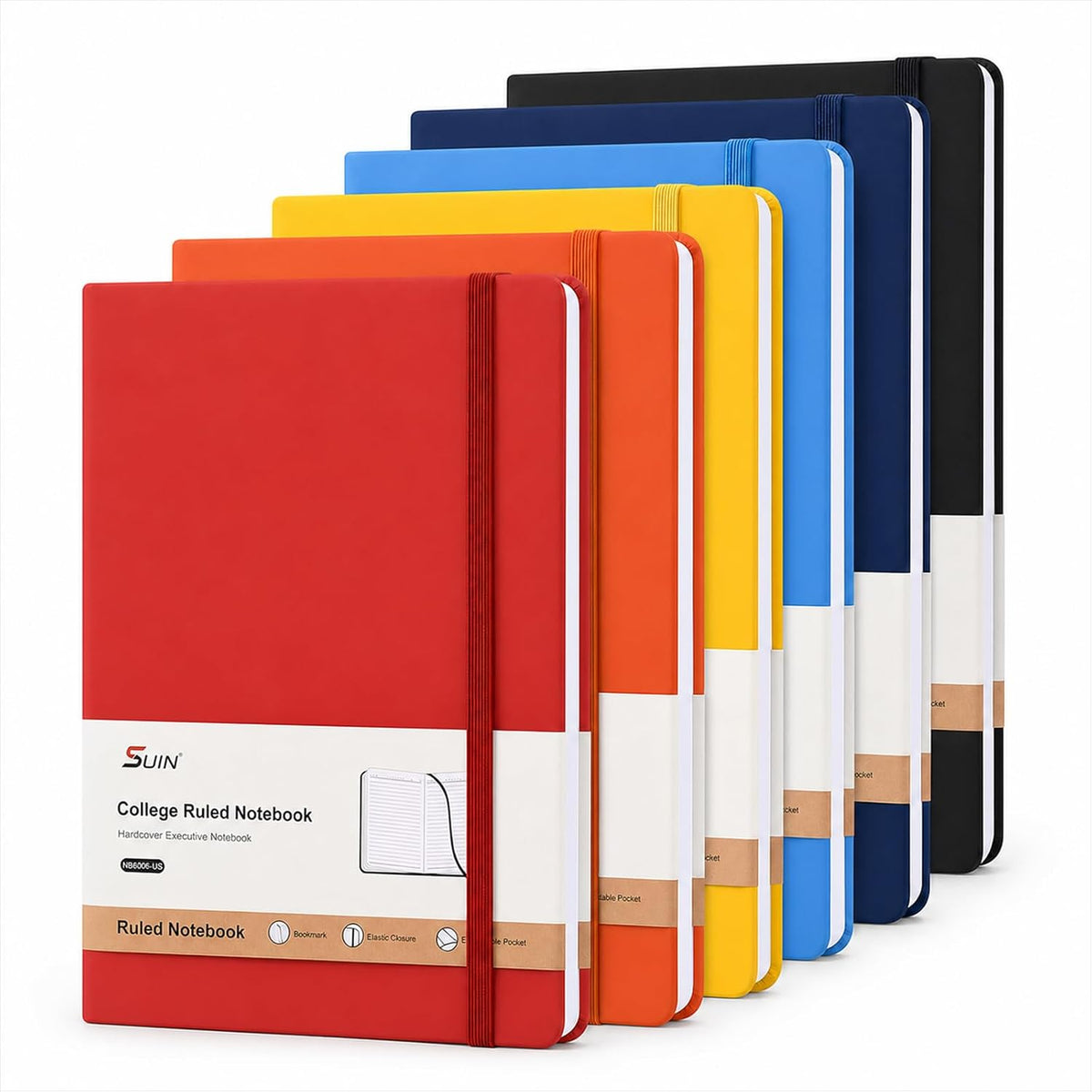 SUIN A5 Hardcover Lined Notebooks, Assorted Colors, 6 Pack, 200 Pages Each