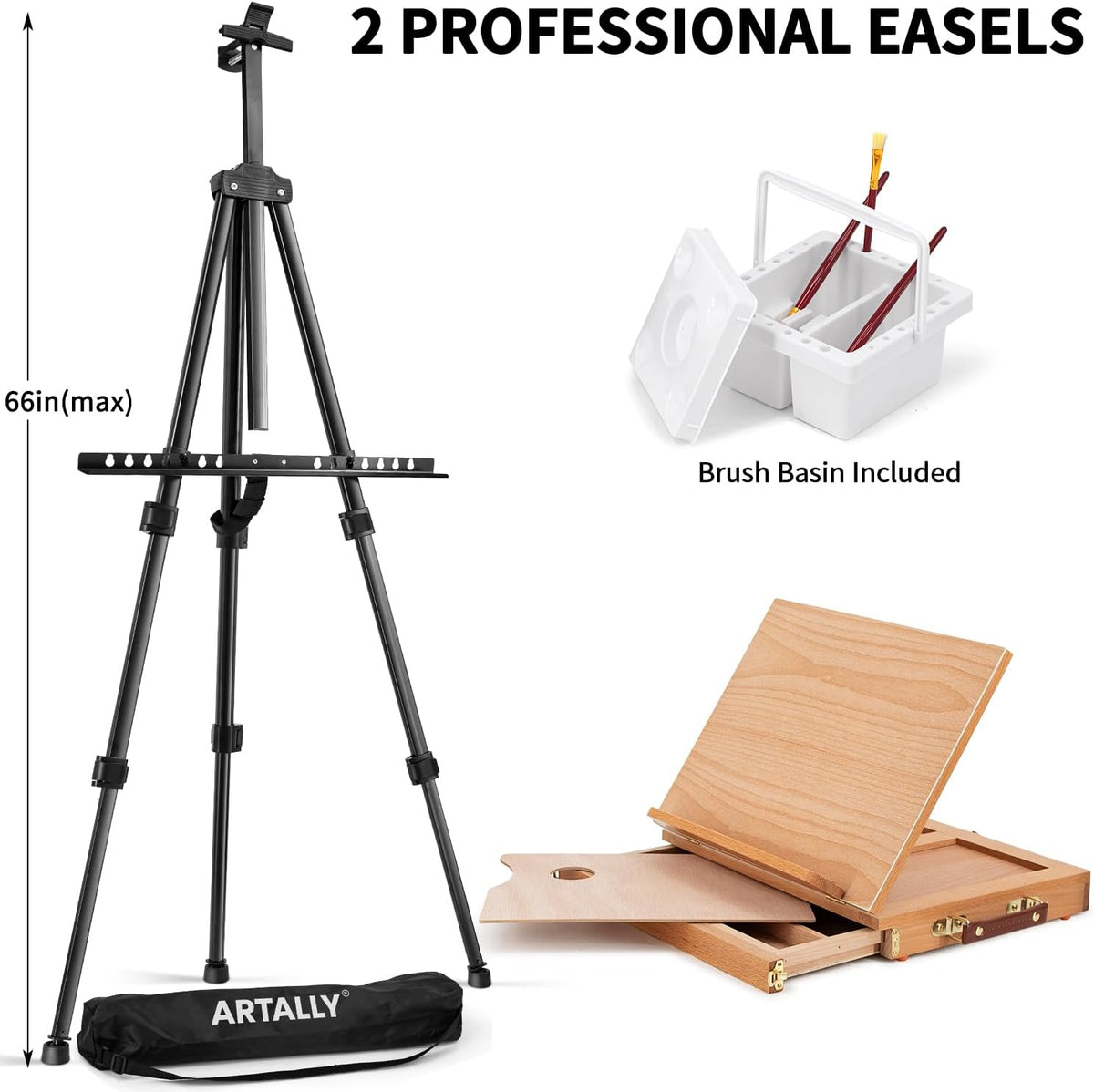 187Pcs Professional All-in-One Art Painting Kit with Aluminum & Beech Wood Easel, 96 Acrylic, Watercolor & Oil Paint Set, Complete Art Supplies Painting Set for Adults, Artists, Beginners