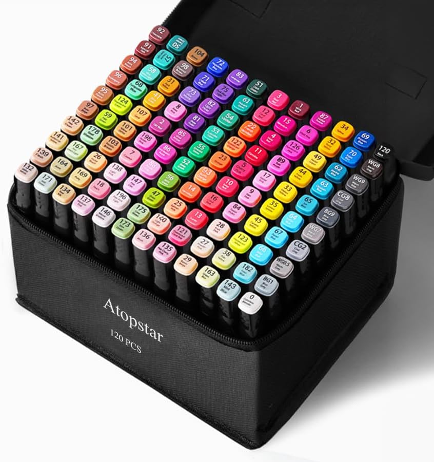 ATOPSTAR 120 Colors Alcohol Markers Artist Drawing, Dual Tip Adult Coloring