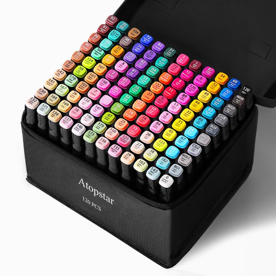 ATOPSTAR 120 Colors Alcohol Markers Artist Drawing, Dual Tip Adult Coloring