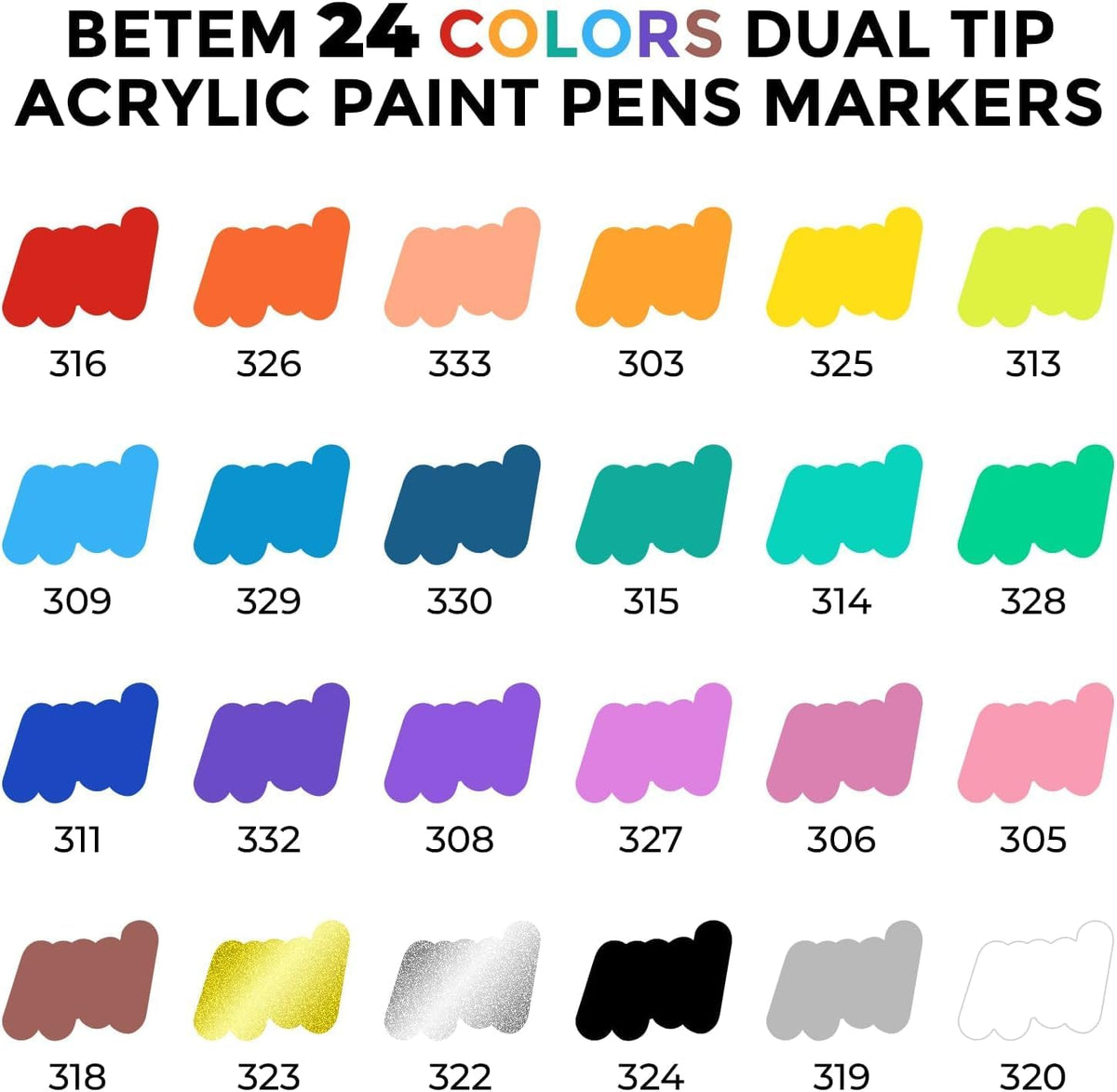 Betem 24 Colors Dual Tip Acrylic Paint Markers, Fabric Decorating Kits