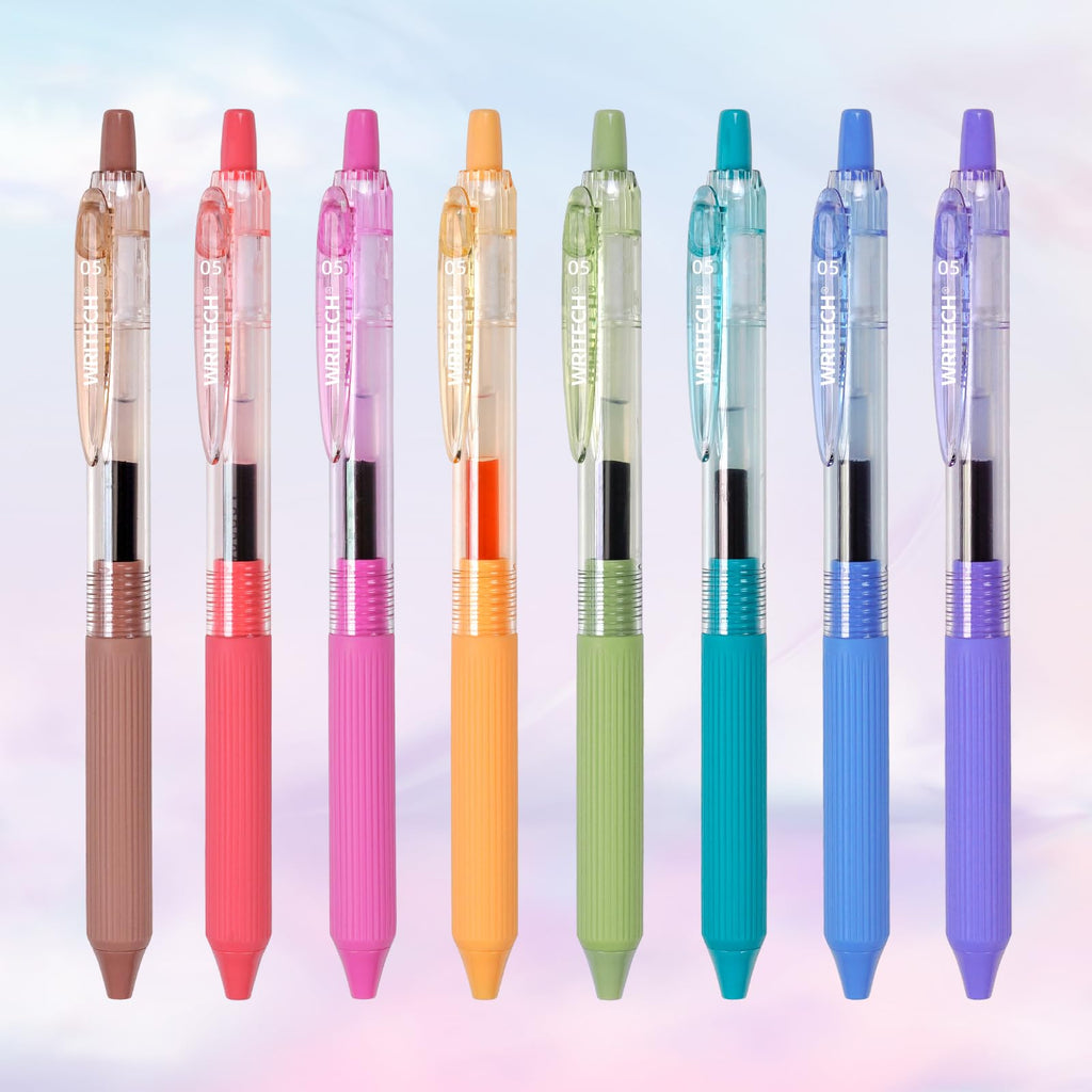 WRITECH Gel Pens Fine Point: Nebula Pen Set 0.7mm Black Ink Retractable 6ct Medium Point Smooth Writing with Aesthetic Gradient Color Barrel for Journaling Note Taking Silent Click No Smear