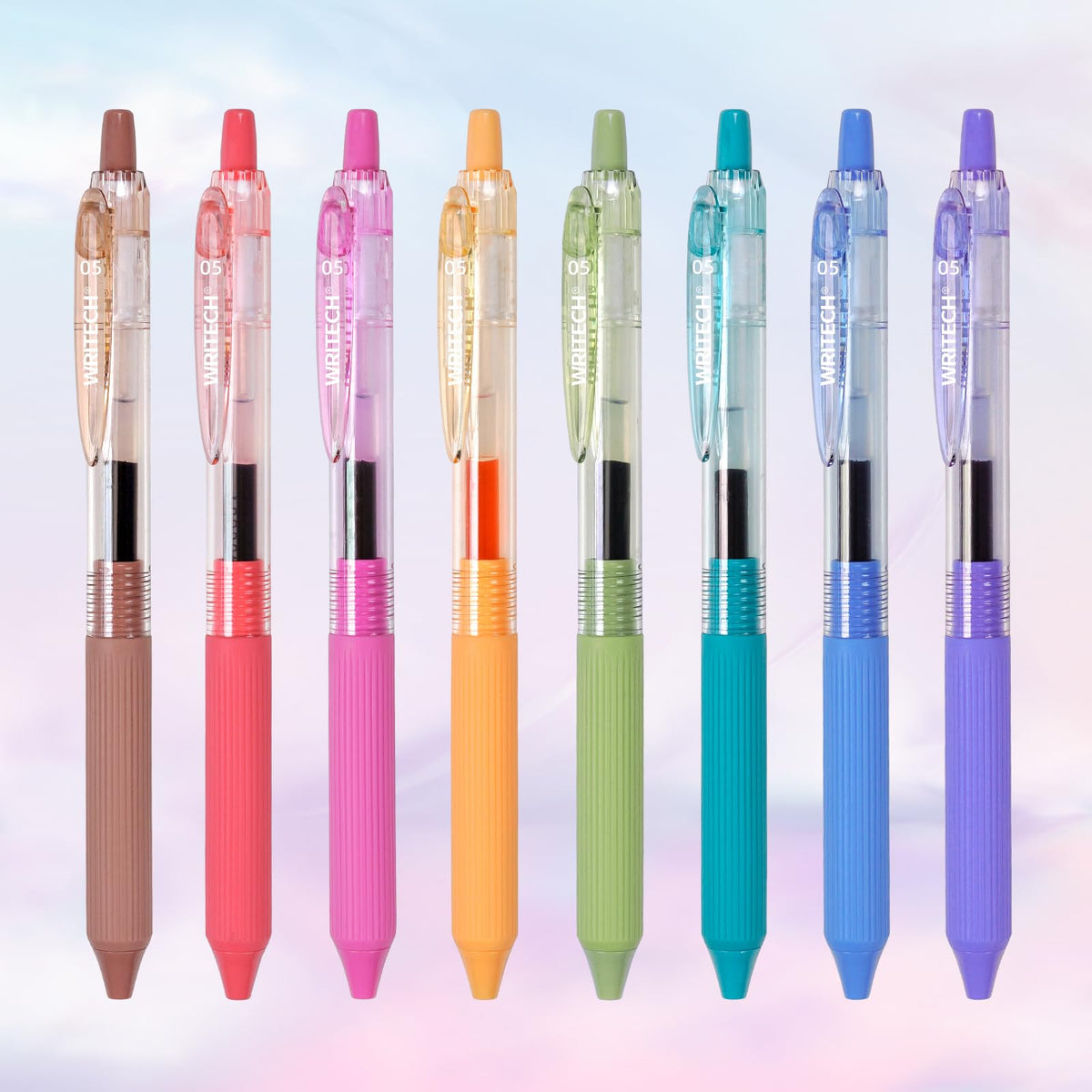 WRITECH Gel Pens Fine Point: Nebula Pen Set 0.7mm Black Ink Retractable 6ct Medium Point Smooth Writing with Aesthetic Gradient Color Barrel for Journaling Note Taking Silent Click No Smear