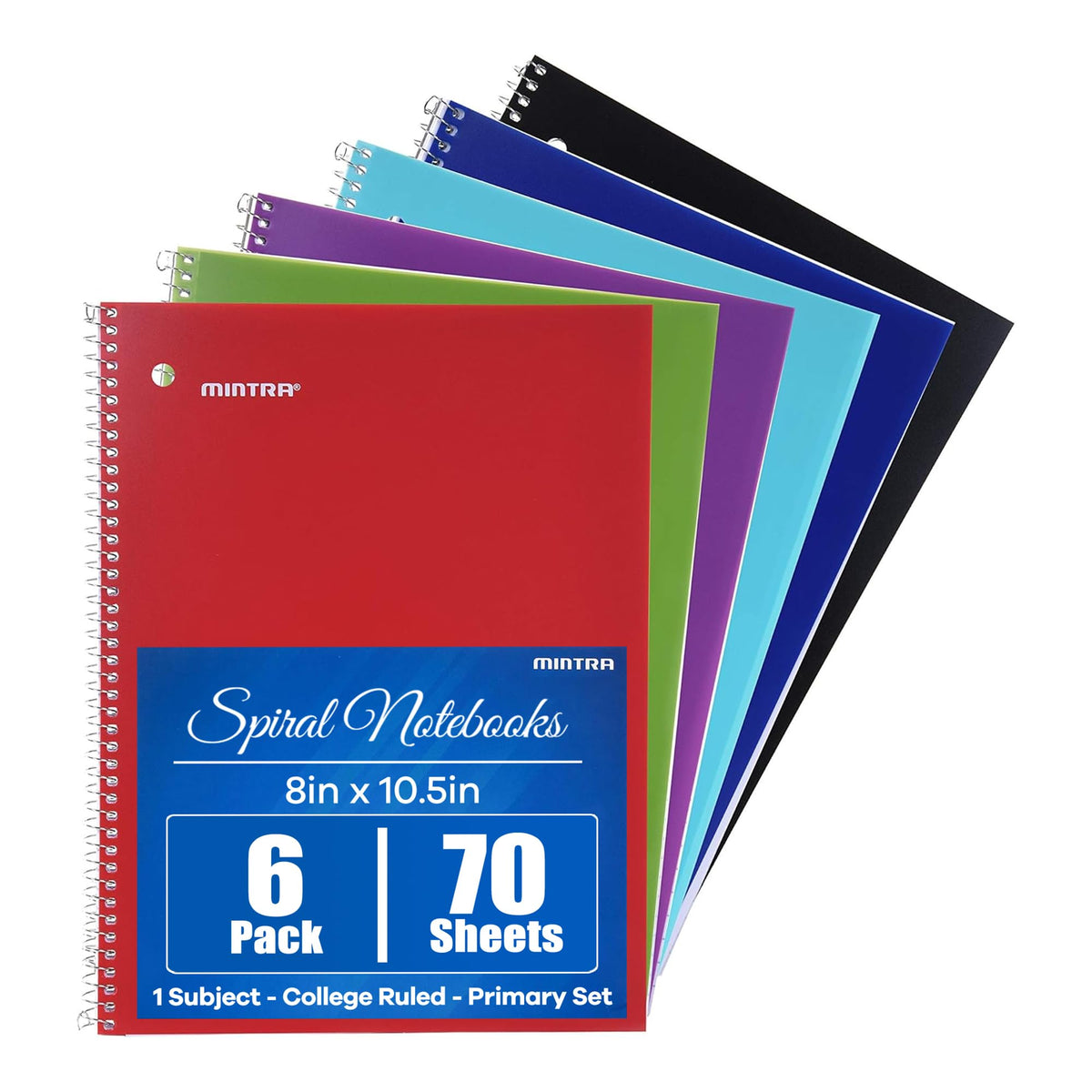 Mintra Office Spiral Notebooks, Wirebound, Journals for School, Work, Business, Aesthetic Stationery, Writing Pads, Teacher & Student Supplies (6, Pastel, College)