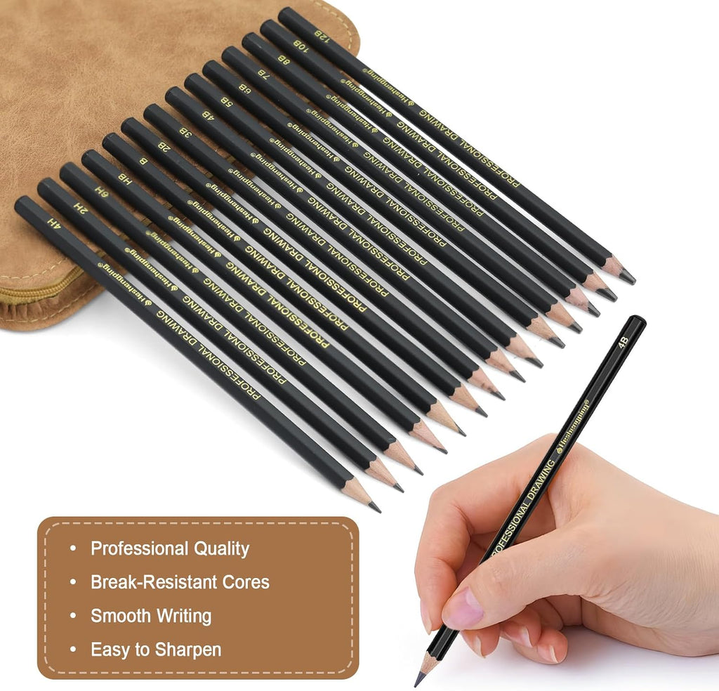 Heshengping, Sketching and Drawing Pencils Set 26pcs, Art Supplies Drawing pencil Kit,Graphite Charcoal Professional Pencils Set, Adults Beginners Artist