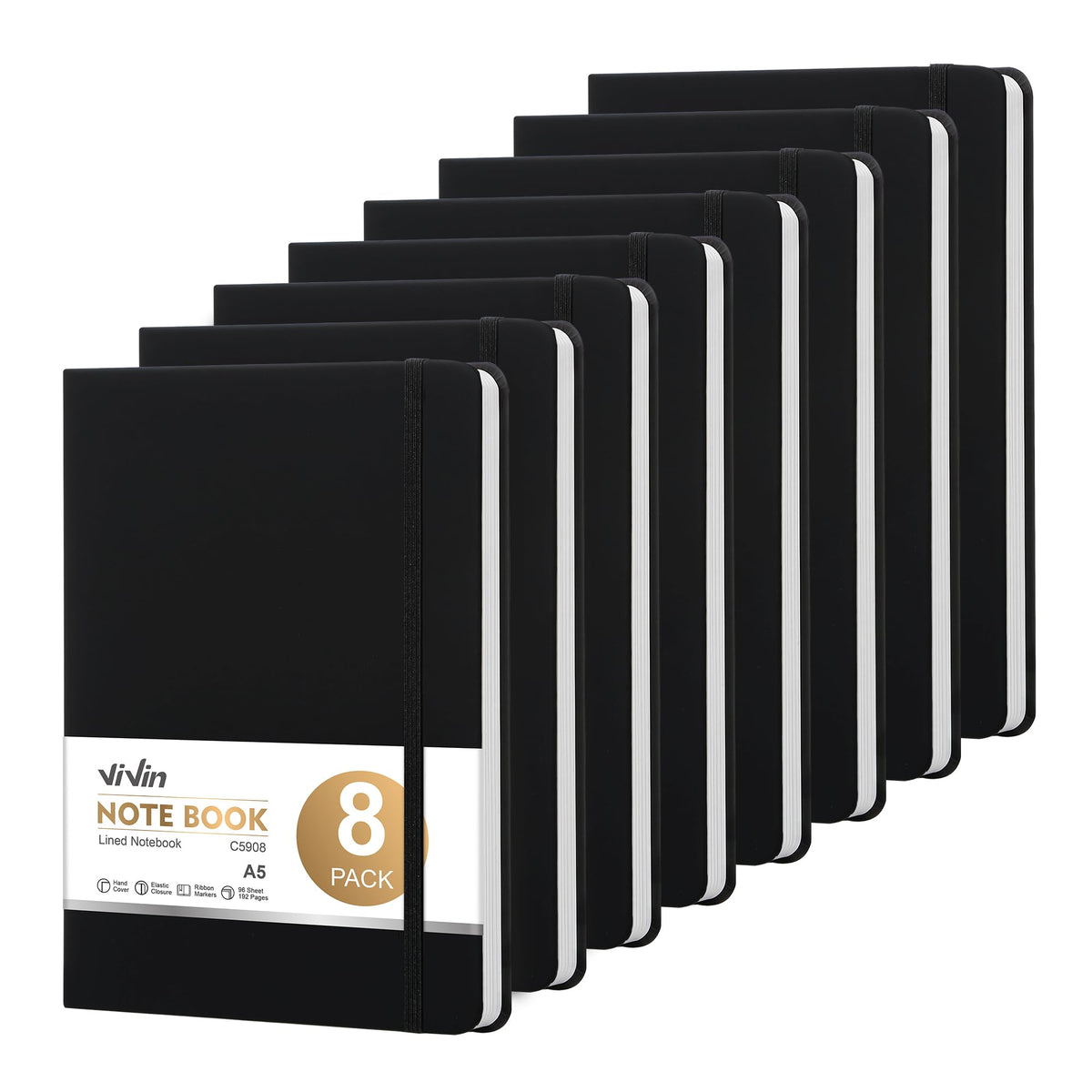 ViVin 3 Pack A5 Hardcover Lined Notebook,192 pg College Ruled 5.5x8.3
