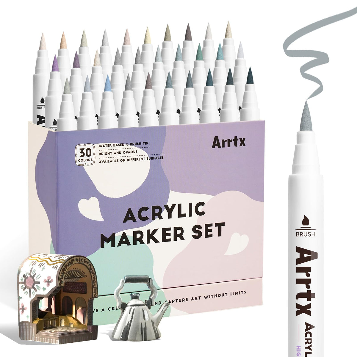 Arrtx 30 Colors Skin Color Acrylic Paint Pens, Skin Tone Paint Markers Paint Pens for Artists Adults Coloring Drawing Brush Tip for Rock Painting, Wood, Canvas, DIY Crafts Making Art Supplies