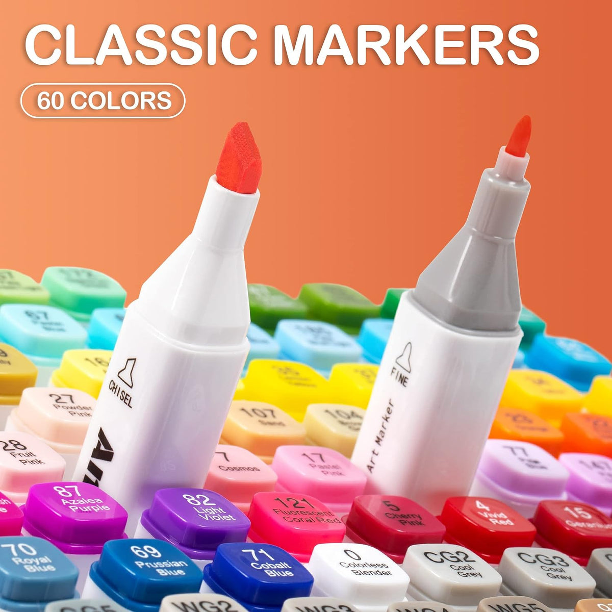 AnyMark 60 Colors Alcohol Markers Chisel & Fine Dual Tip