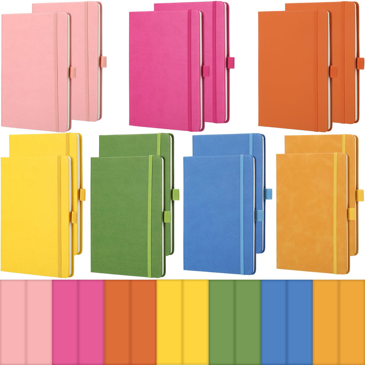 Laumoi 14 Pack Hardcover Lined Journal Notebooks Bulk,Brown,A5