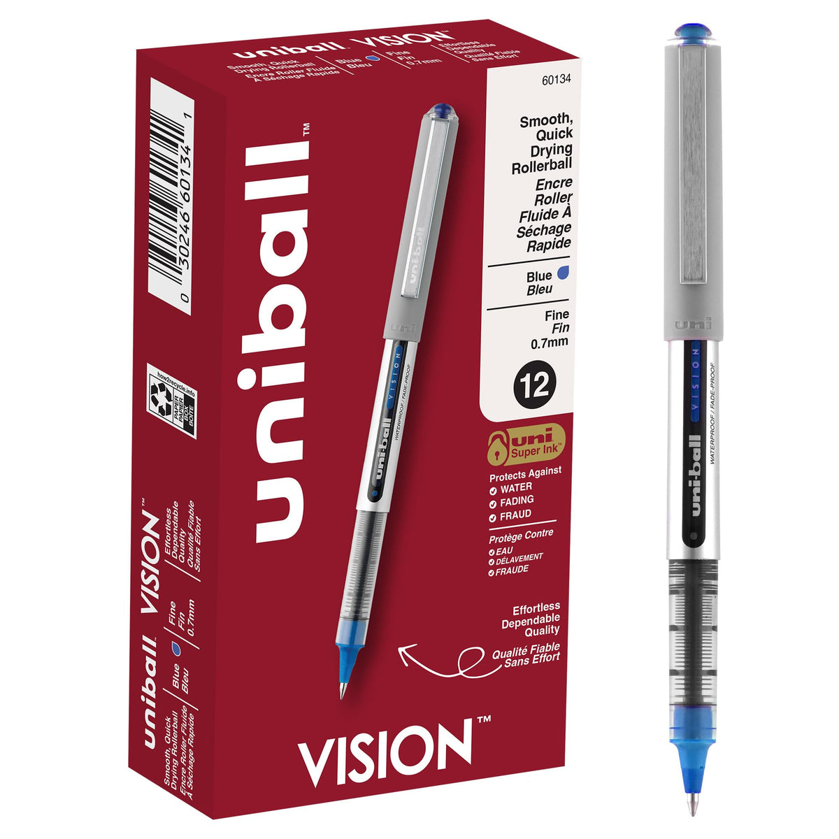 uni-ball Vision Stick Roller Ball Pens, Fine Point, Black Ink, Pack of 4