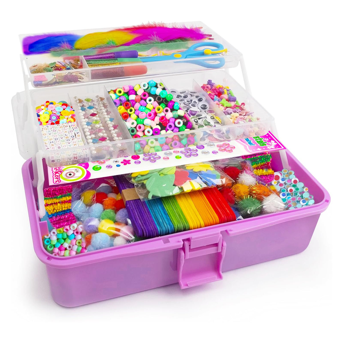 Itopstar 3000 Kids Arts and Crafts Supplies for Kids Crafting Supply in 3 Layered Plastic Art Box All in One Ages 8 9 10 11 & 12 Year Old Girls & Boys Crafting Supply Set