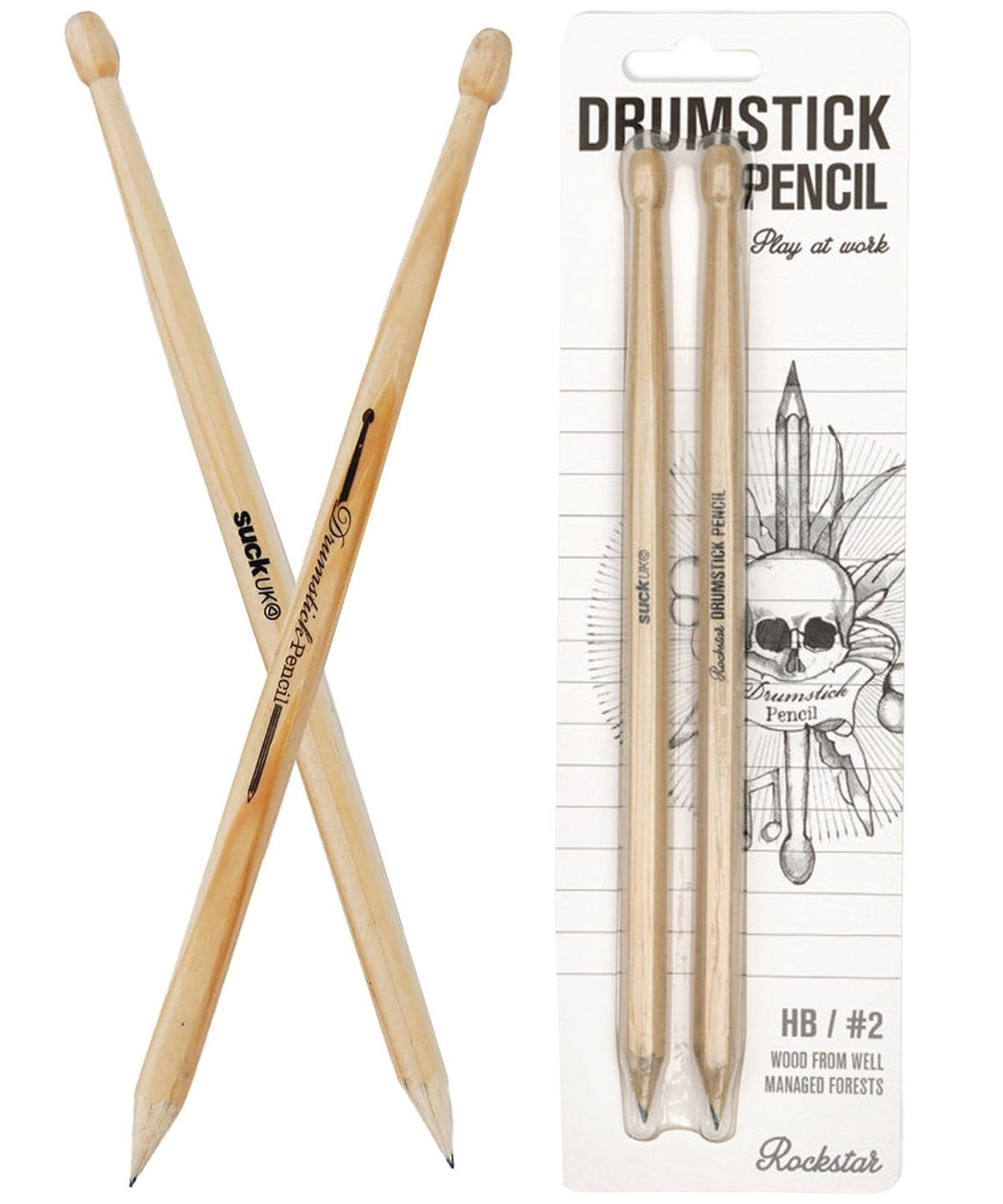 Suck UK Drumsticks Ballpoint Pens - Novelty Drummer Gifts for Men & Music Lovers - Wooden Drumstick Shaped Pen - Unique Office & School Stationery Supplies - Cool Drum Kit - Set of 2 Blue Pens